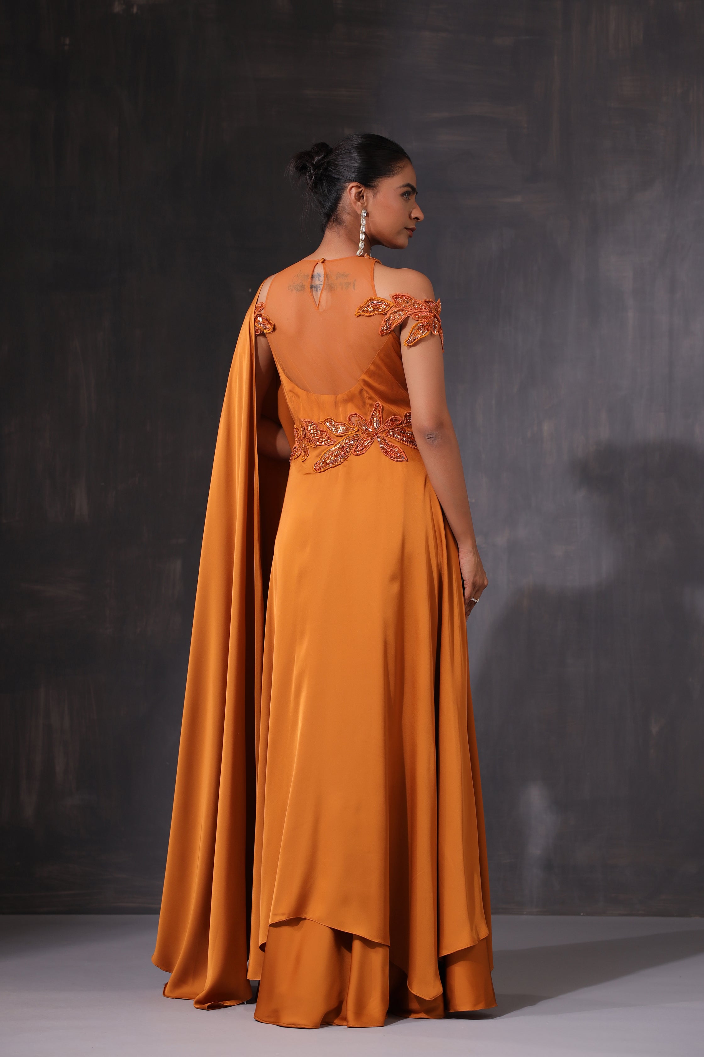 ORANGE APPLIQUE DRAPE SAREE