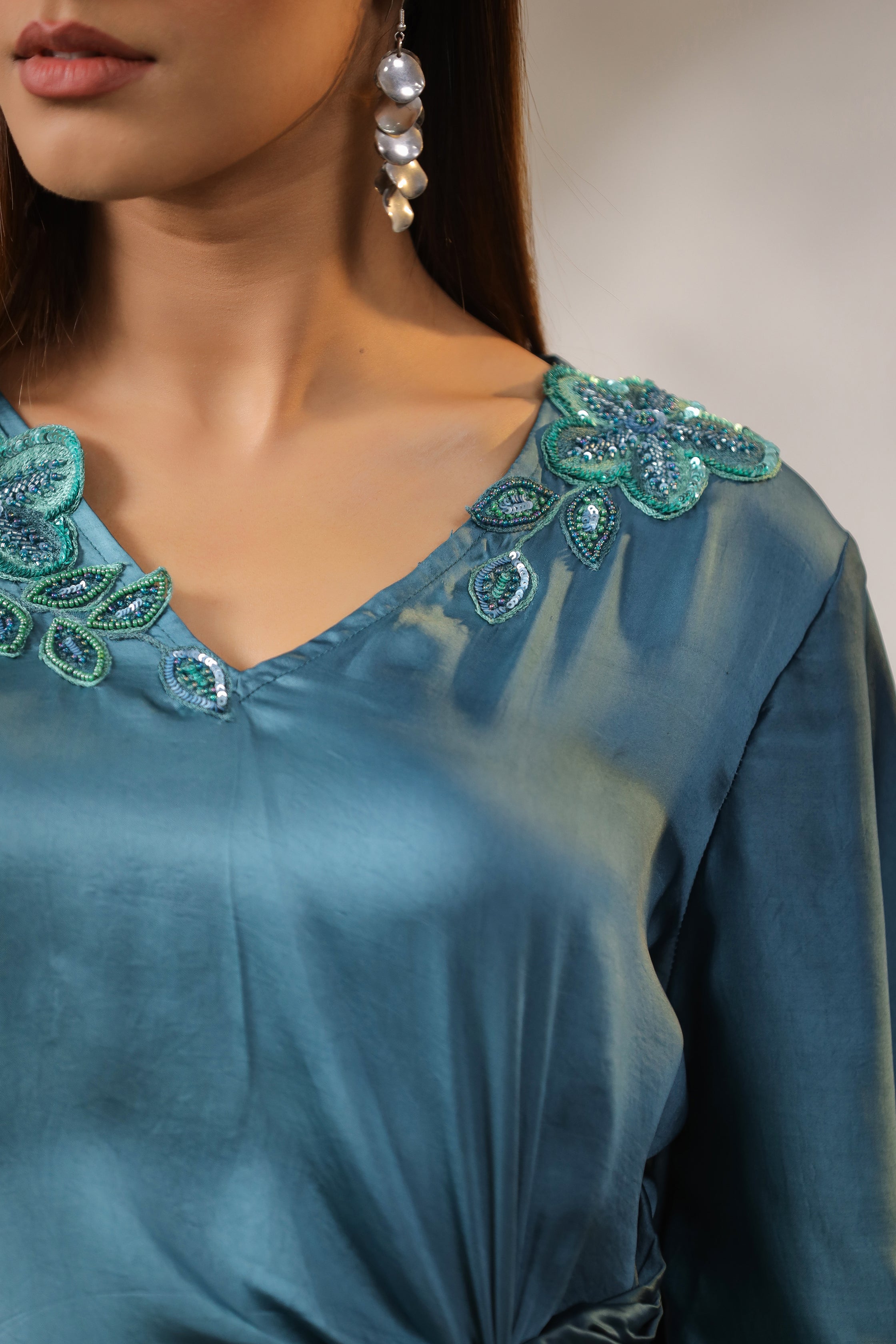 TEAL AQUA BLUE OMBRE SATIN TOP BOTTOM