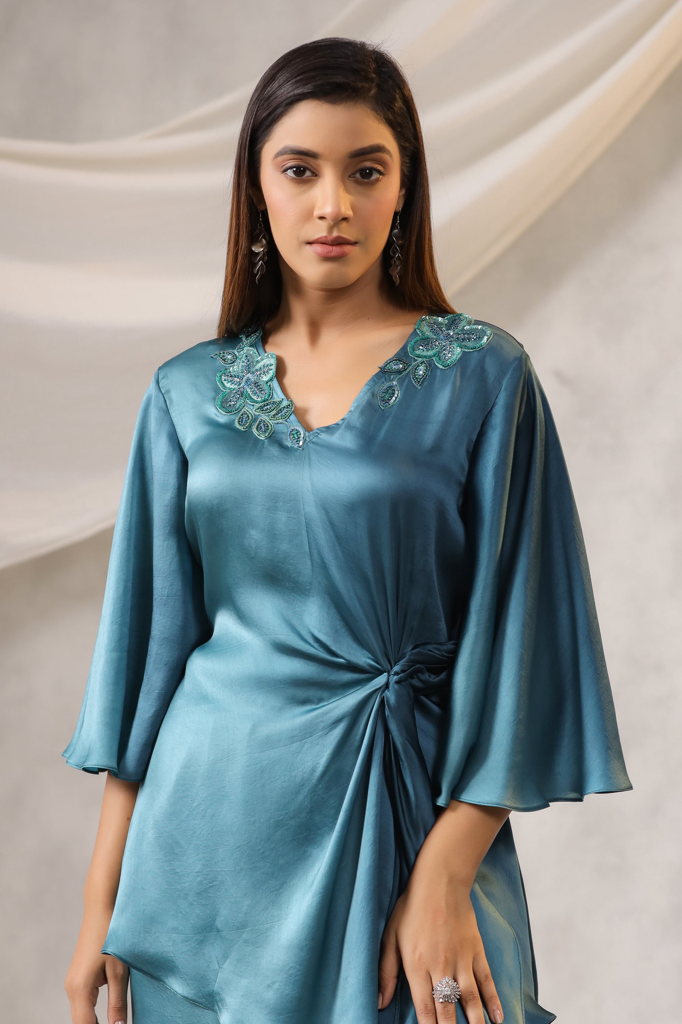 TEAL AQUA BLUE OMBRE SATIN TOP BOTTOM