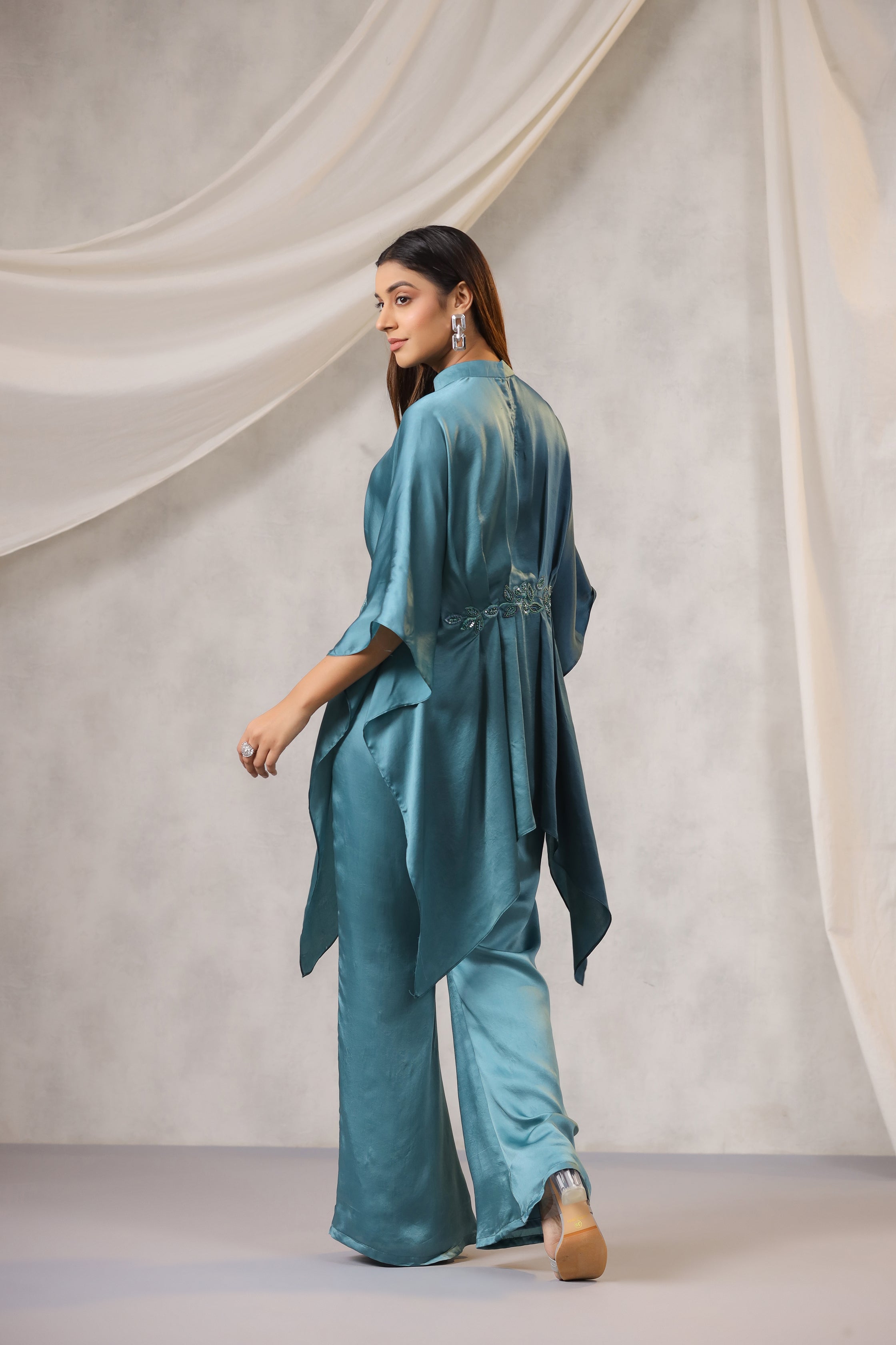 TEAL OMBRE SATIN CO ORD SET