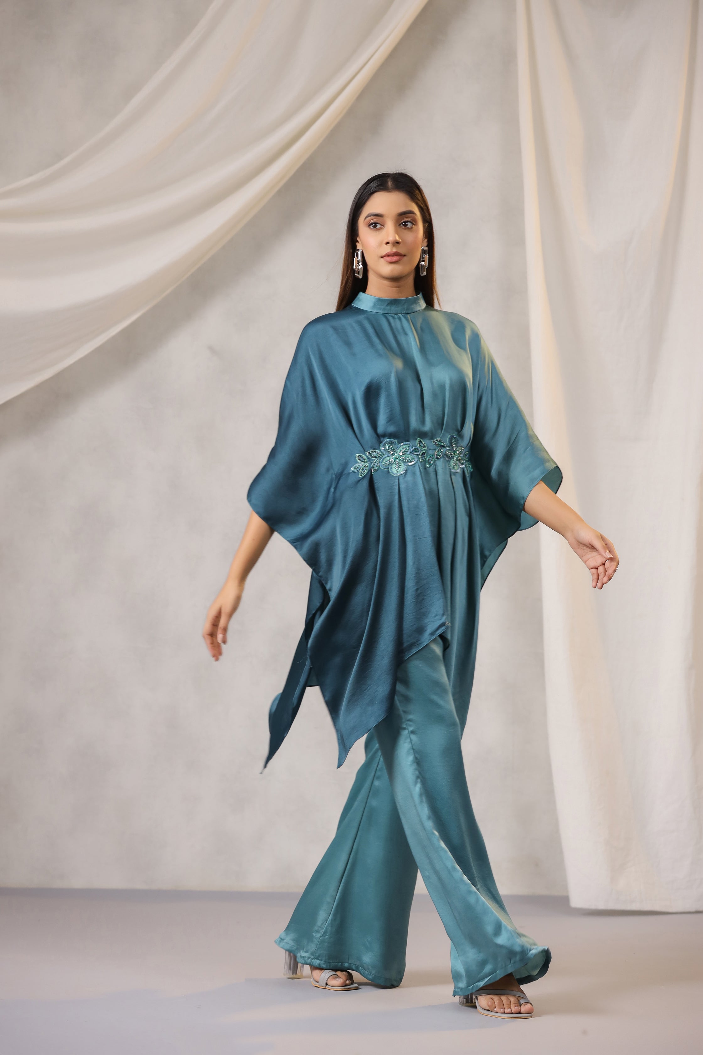 TEAL OMBRE SATIN CO ORD SET