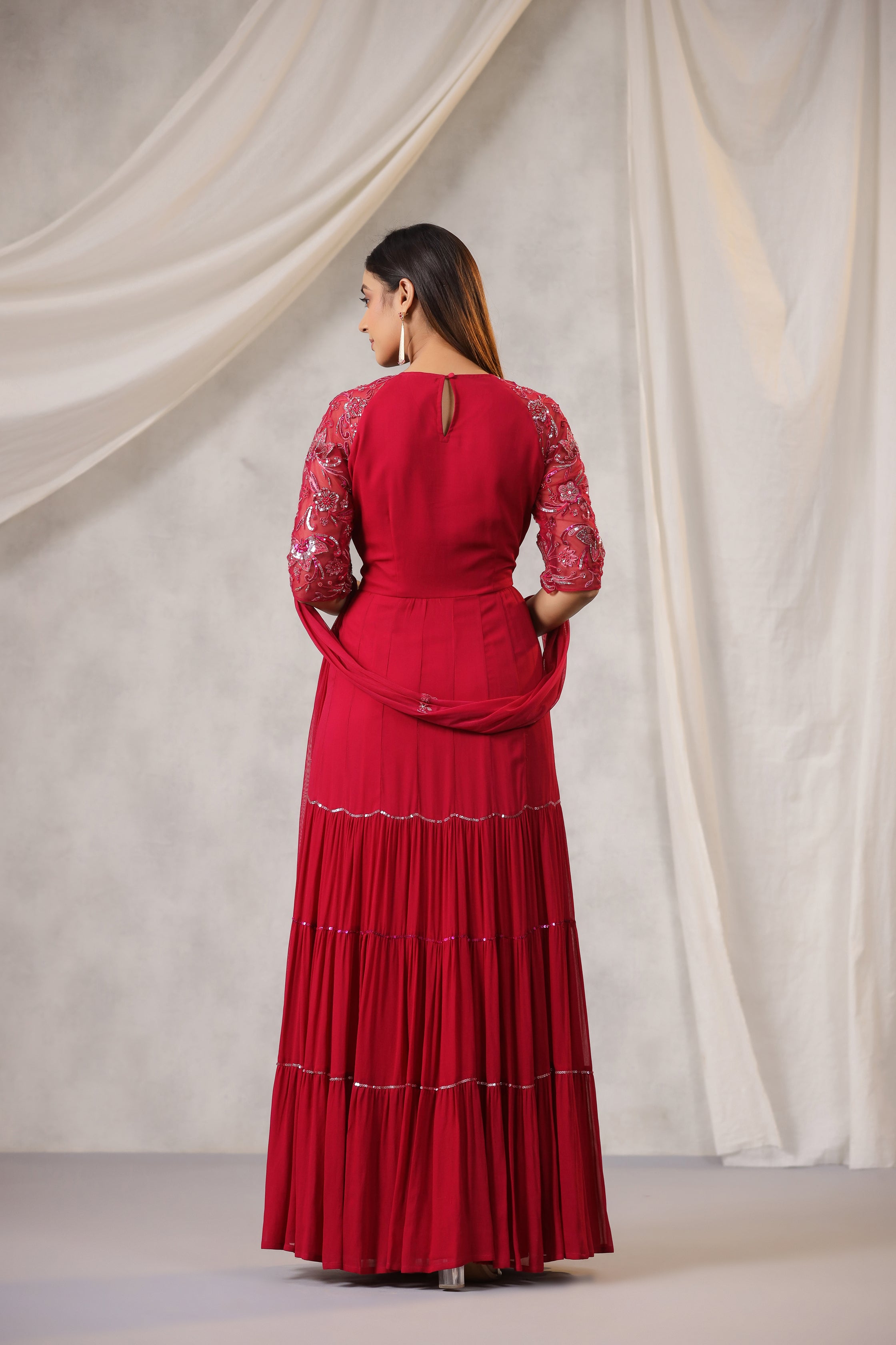 MAGENTA EMBROIDERY GEORGETTE GOWN