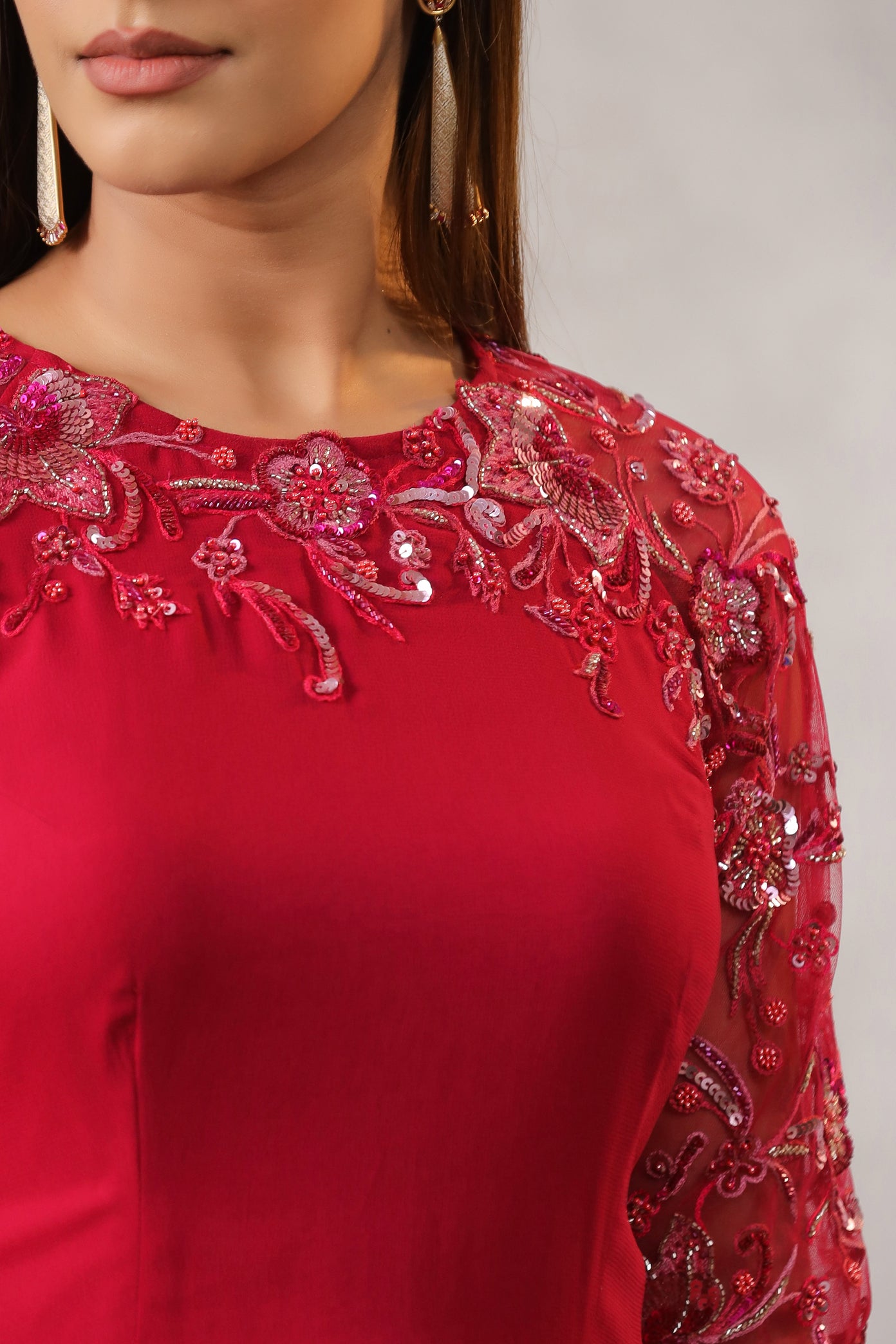 MAGENTA EMBROIDERY GEORGETTE GOWN