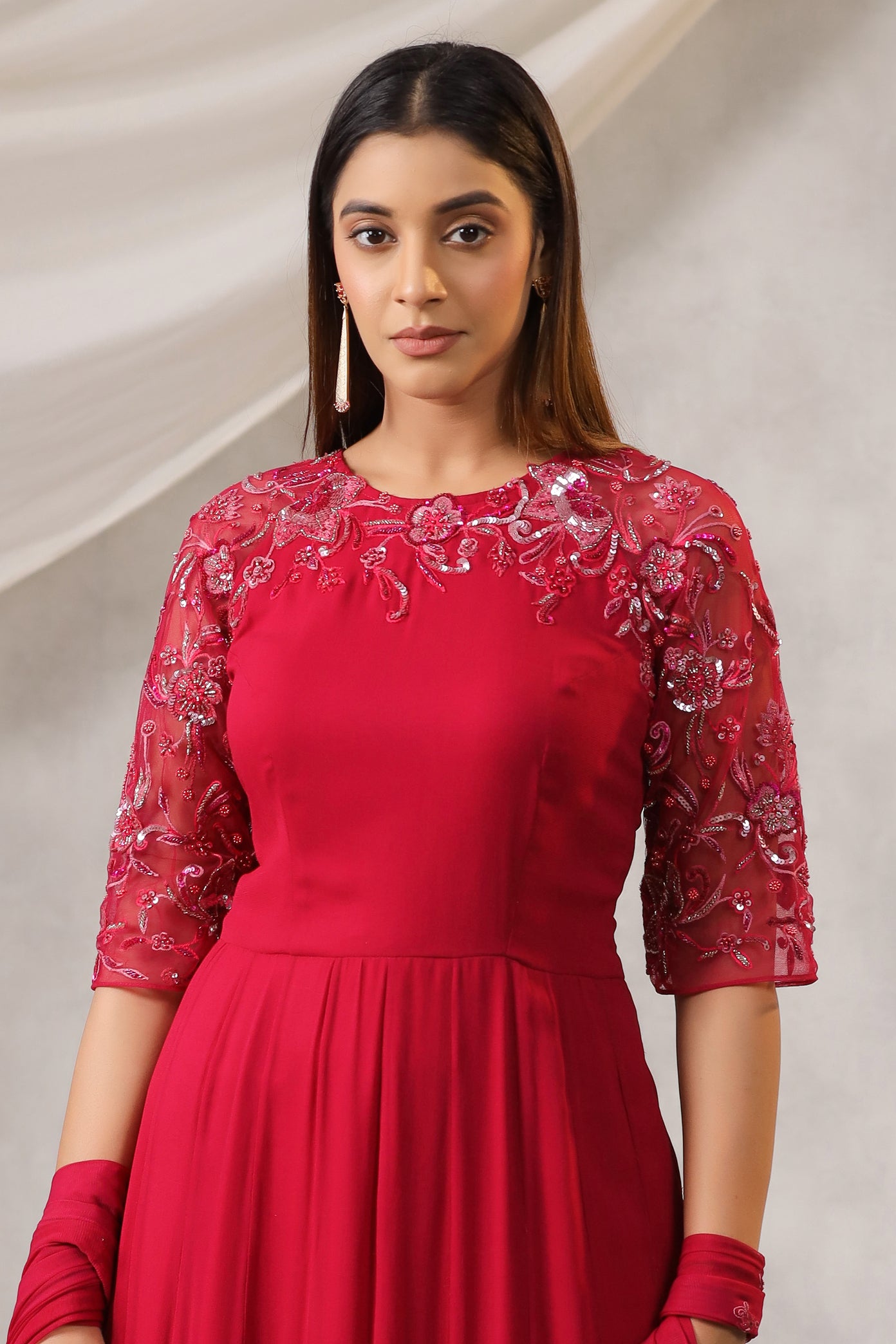 MAGENTA EMBROIDERY GEORGETTE GOWN