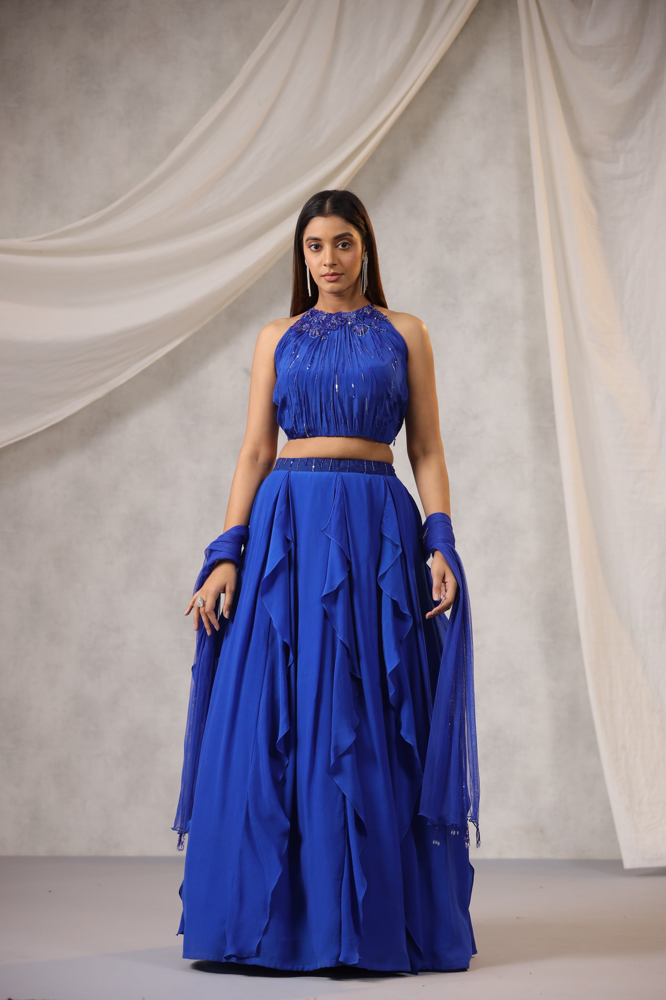 Electric blue Ruffle Lehenga Set