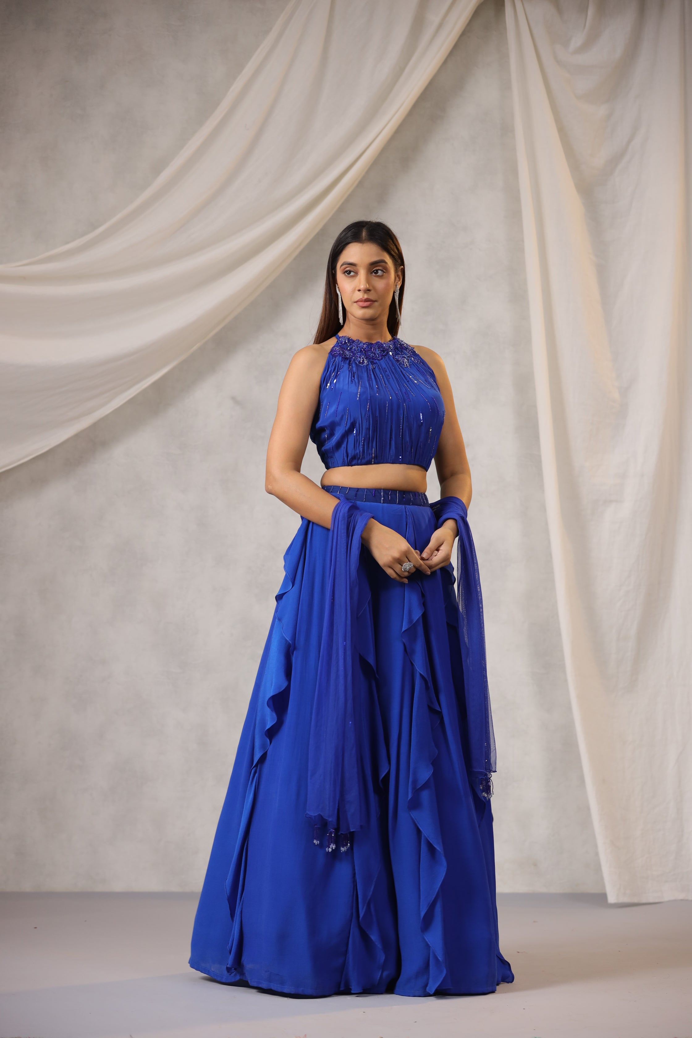 Electric blue Ruffle Lehenga Set