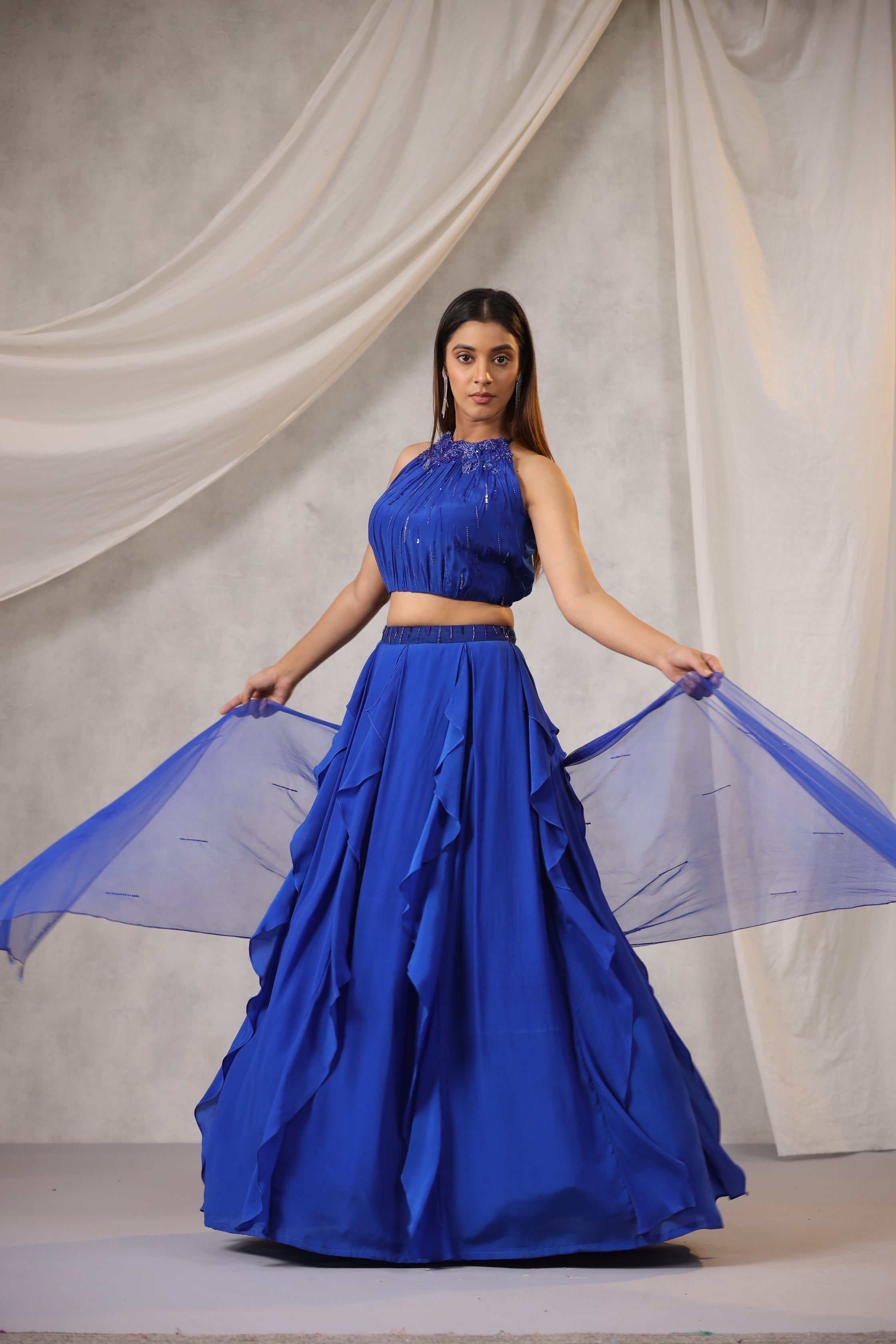 Electric blue Ruffle Lehenga Set