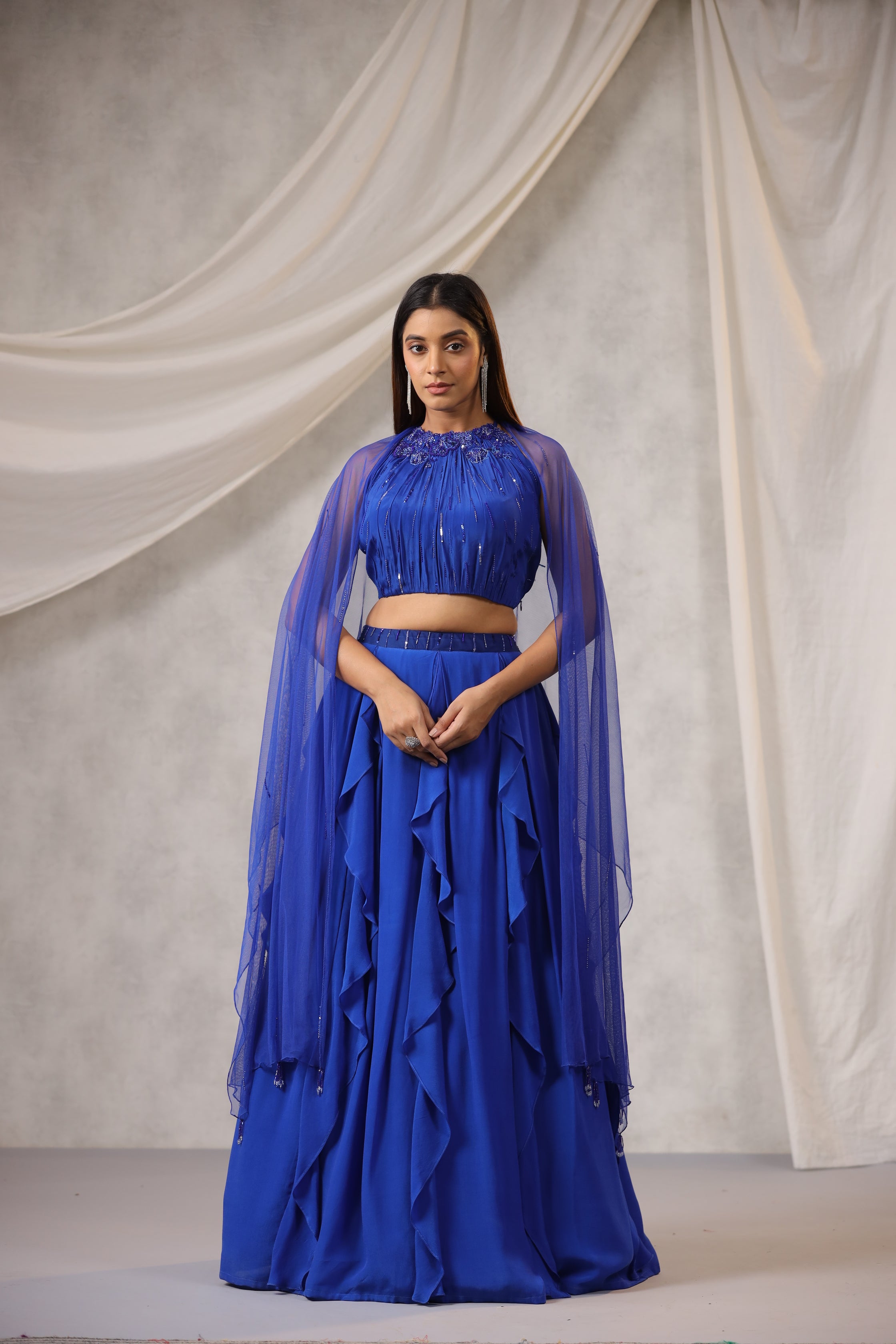 Electric blue Ruffle Lehenga Set