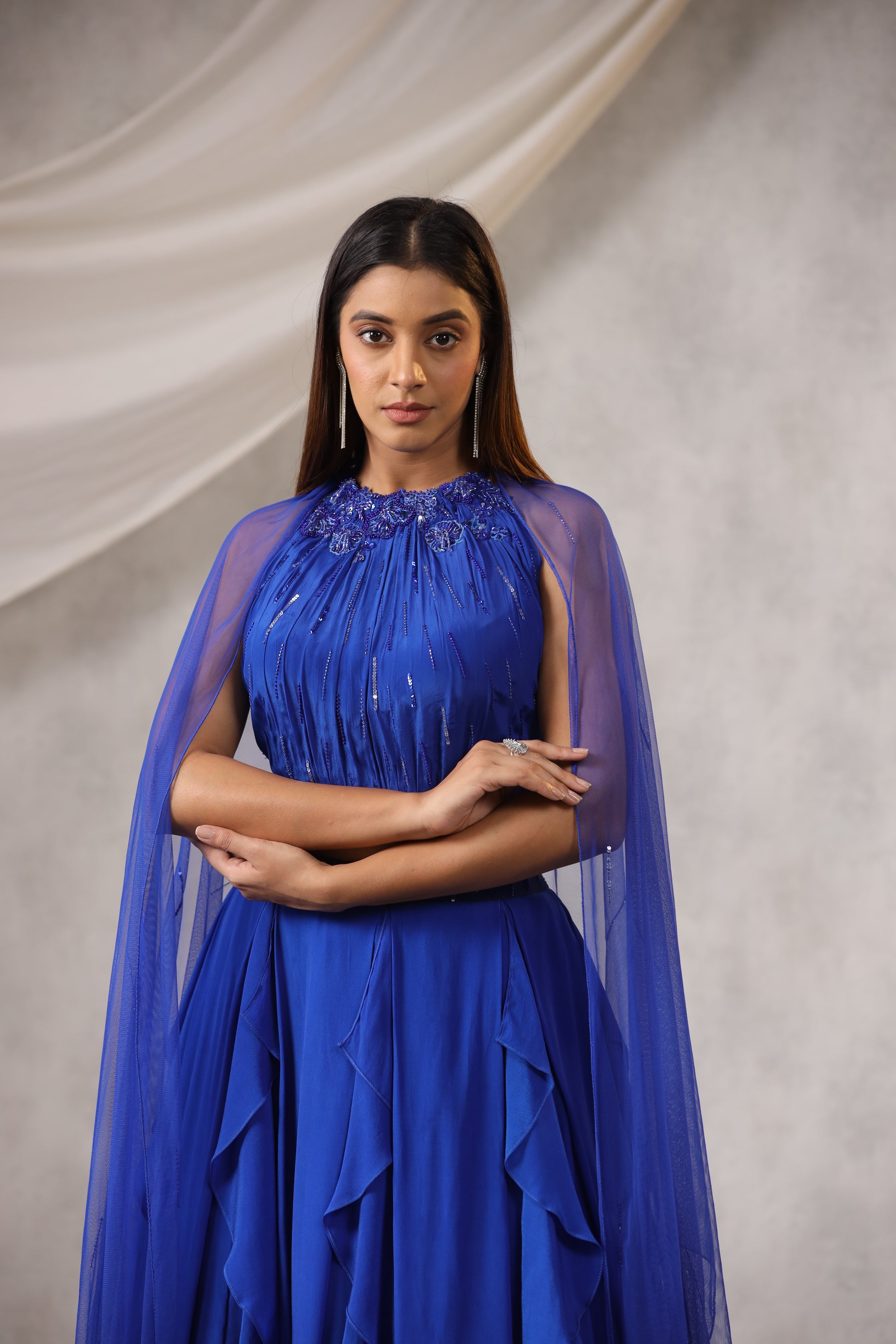 Electric blue Ruffle Lehenga Set