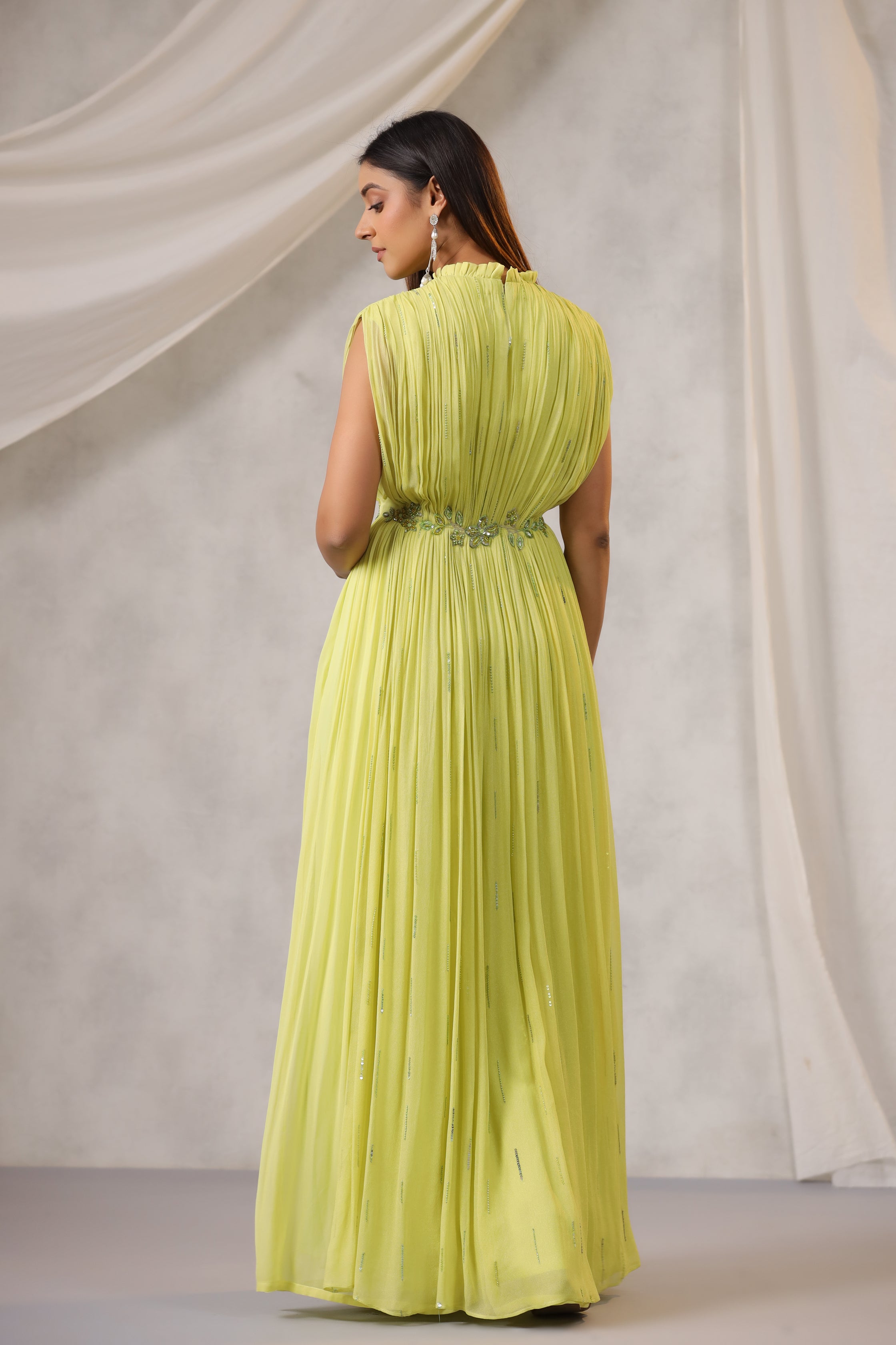 LIME GREEN GEORGETTE GOWN