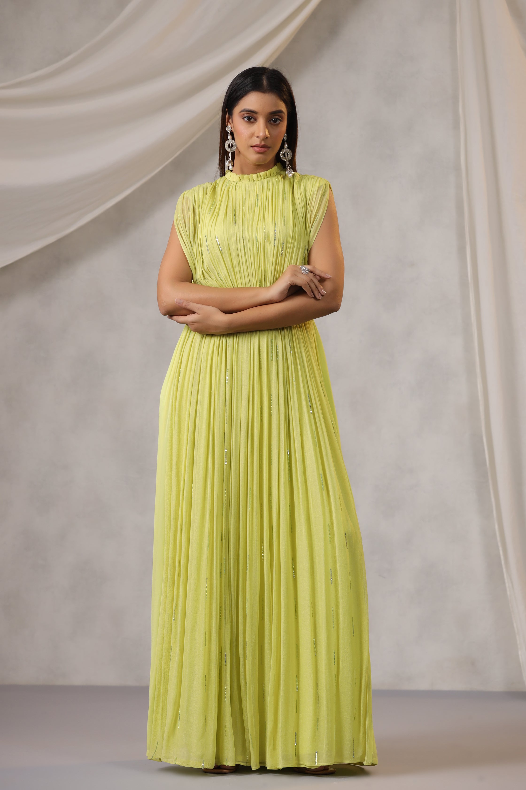 LIME GREEN GEORGETTE GOWN