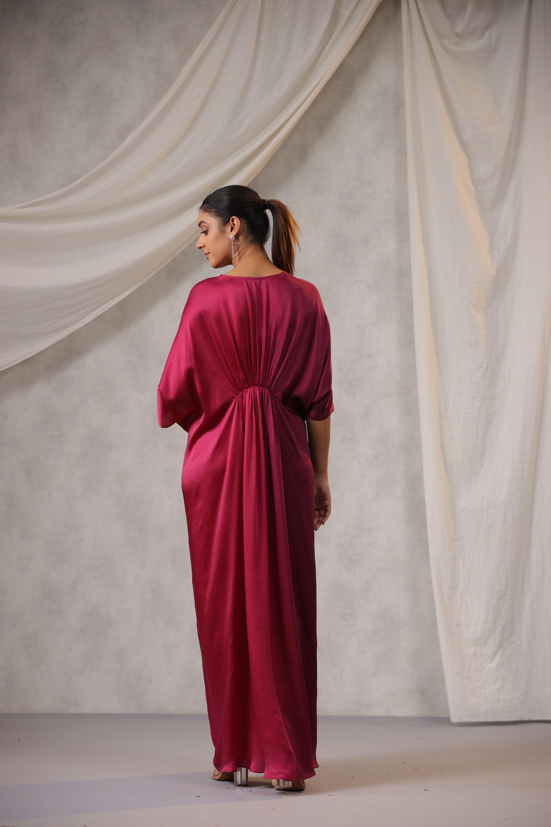 WINE AND PINK OMBRE SATIN KAFTAN
