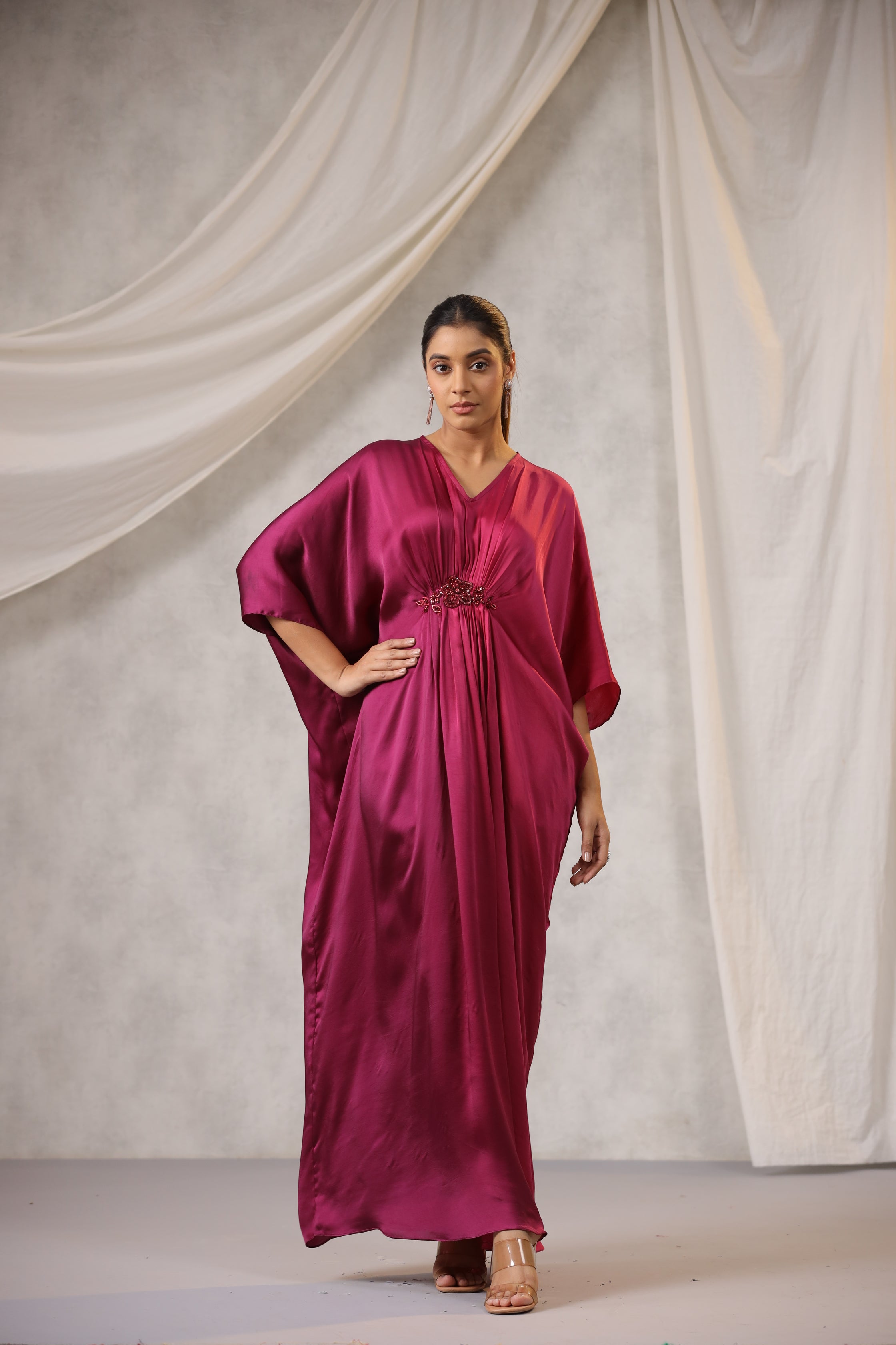WINE AND PINK OMBRE SATIN KAFTAN