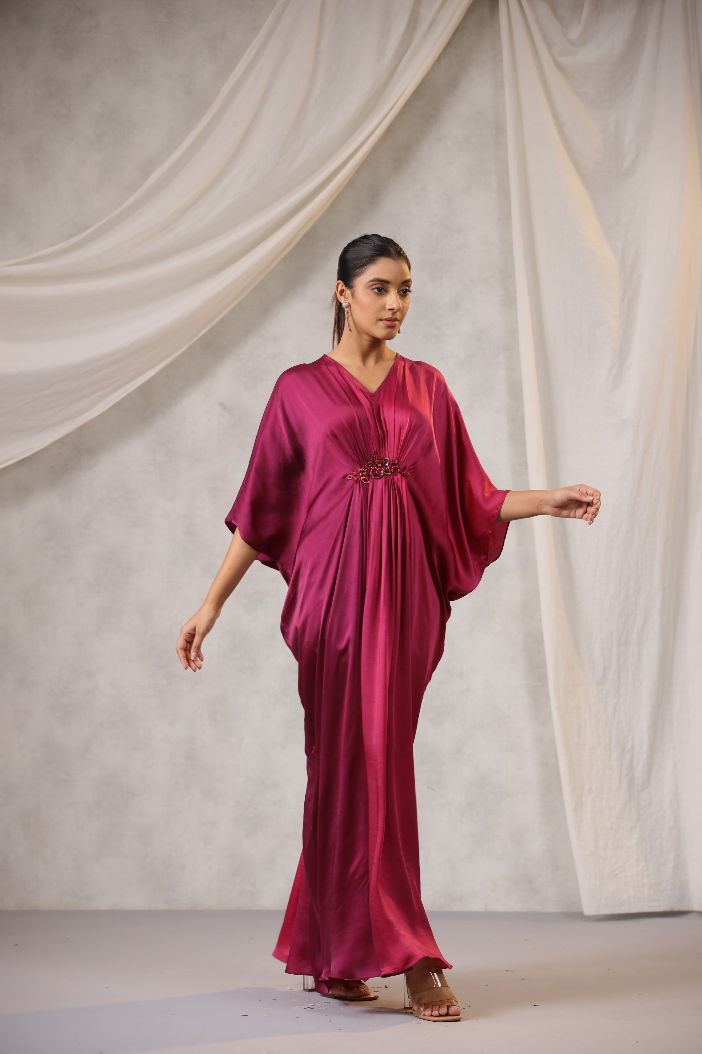 WINE AND PINK OMBRE SATIN KAFTAN