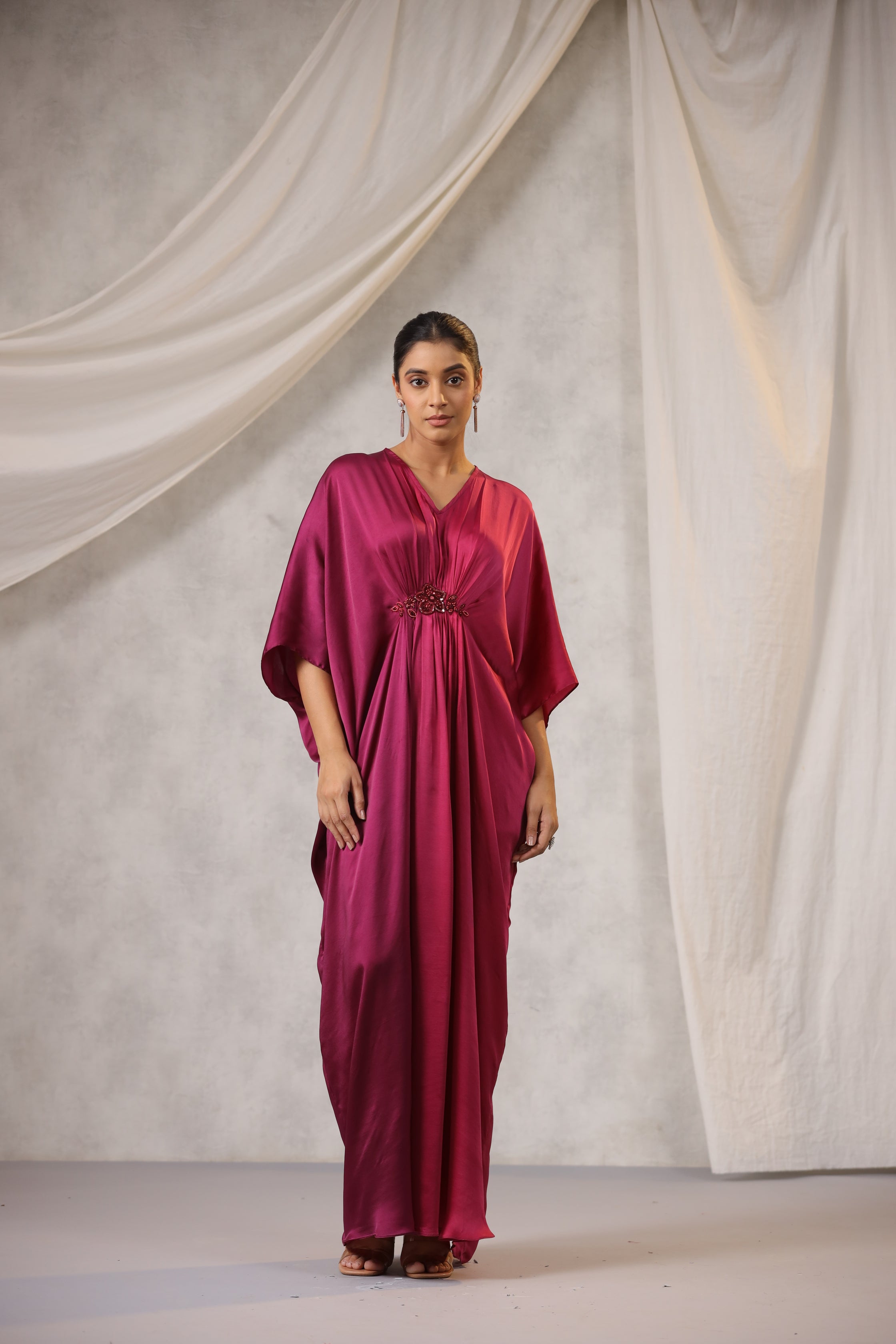 WINE AND PINK OMBRE SATIN KAFTAN