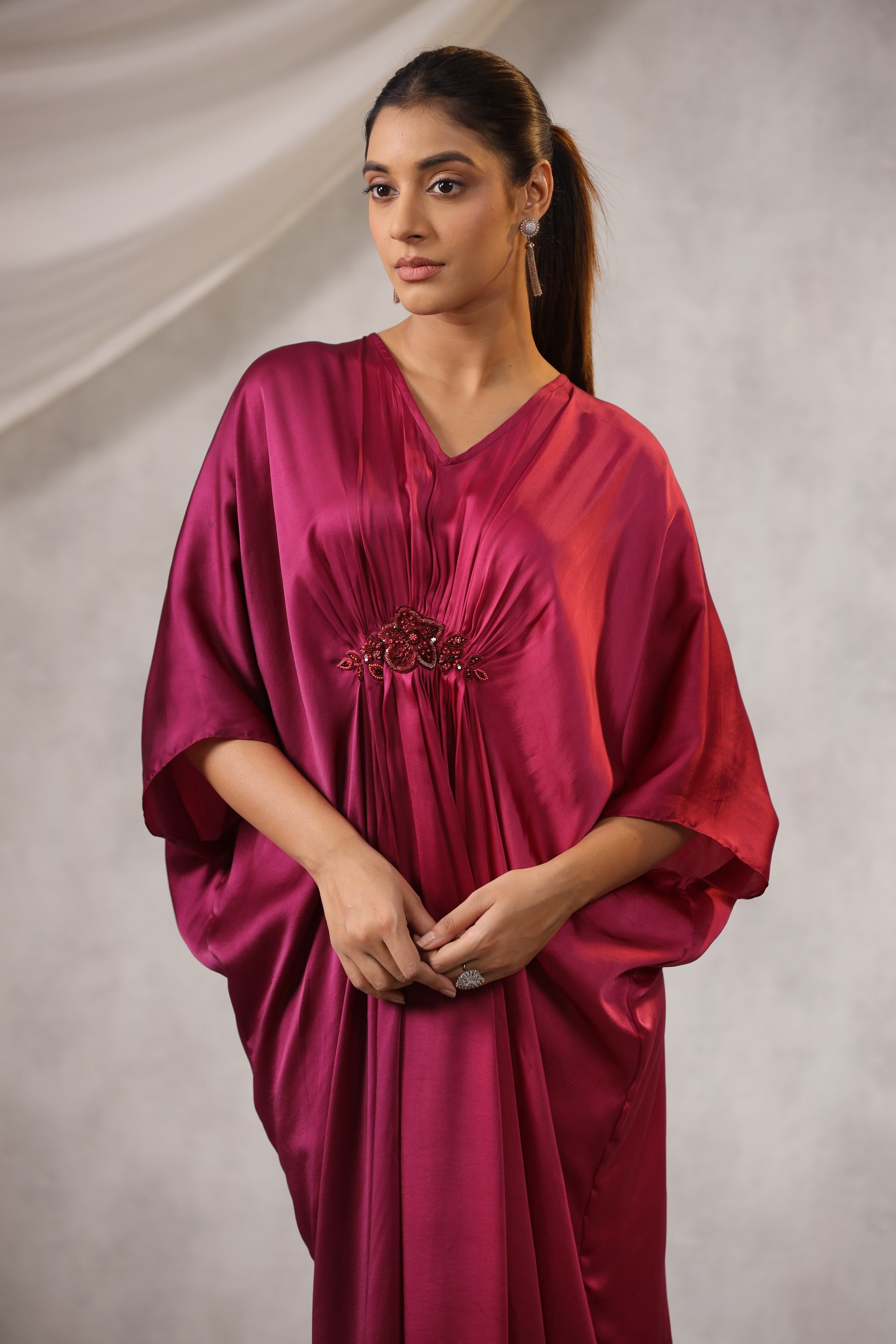 WINE AND PINK OMBRE SATIN KAFTAN