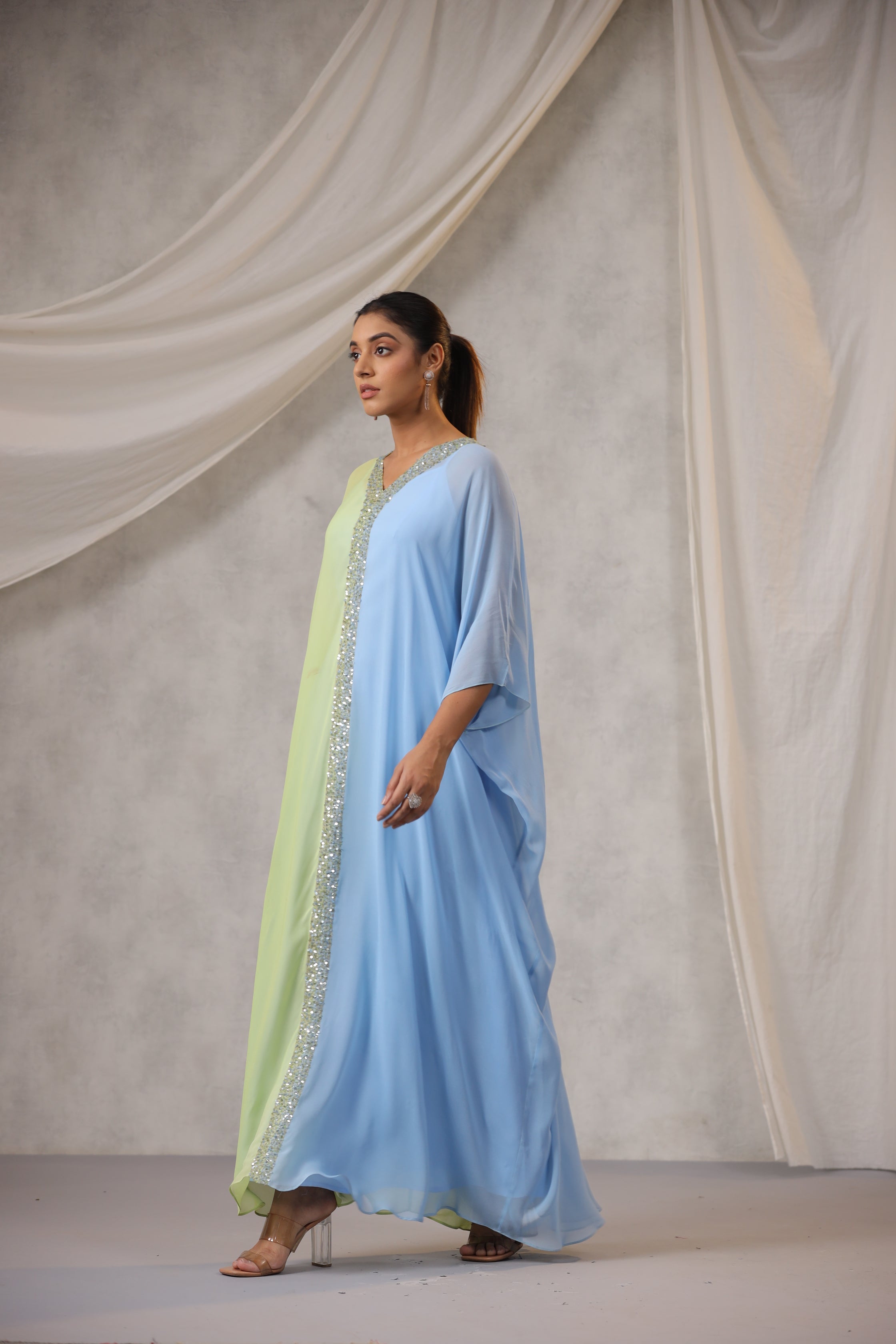 SKY BLUE LIME GEORGETTE OMBRE TUNIC