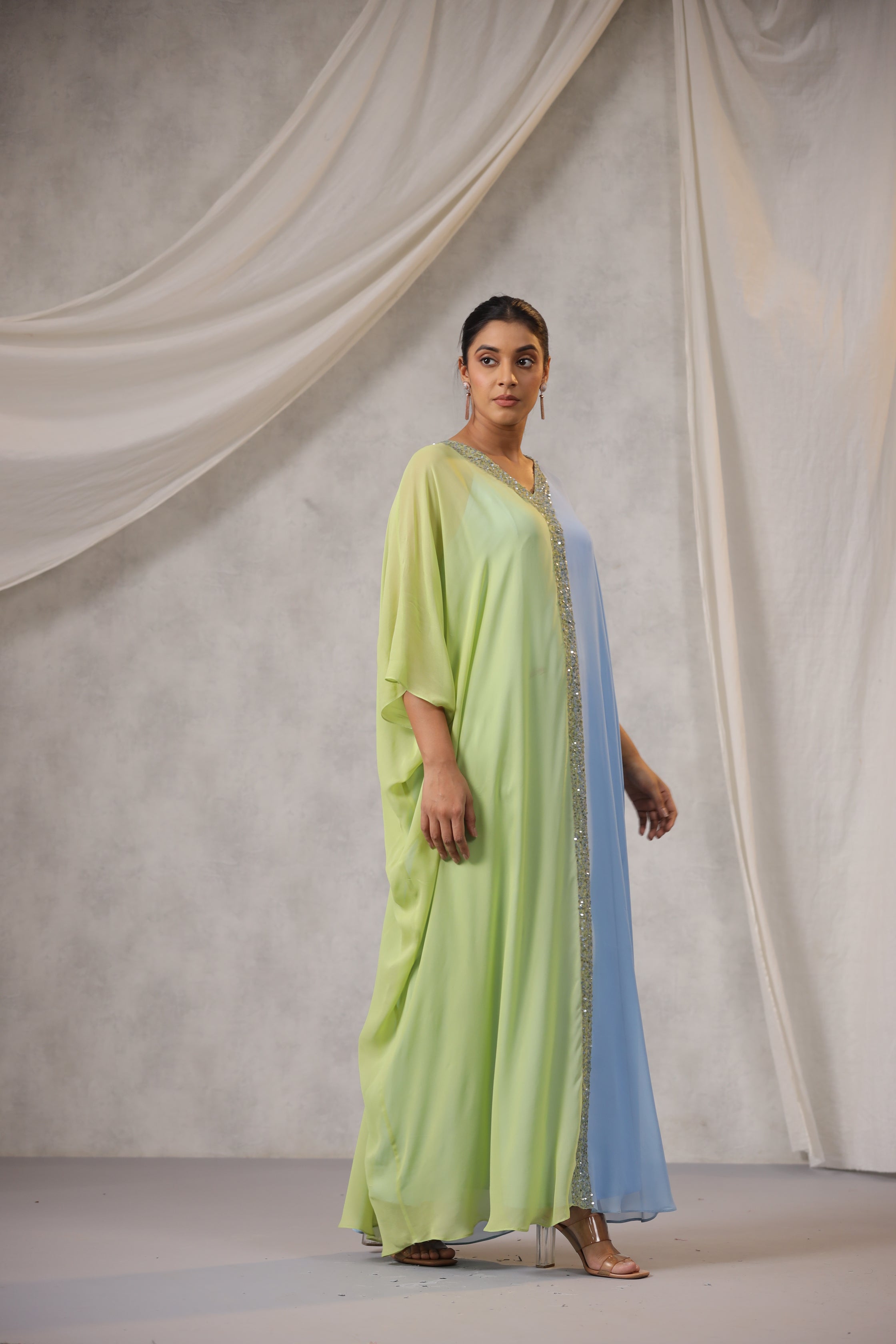 SKY BLUE LIME GEORGETTE OMBRE TUNIC