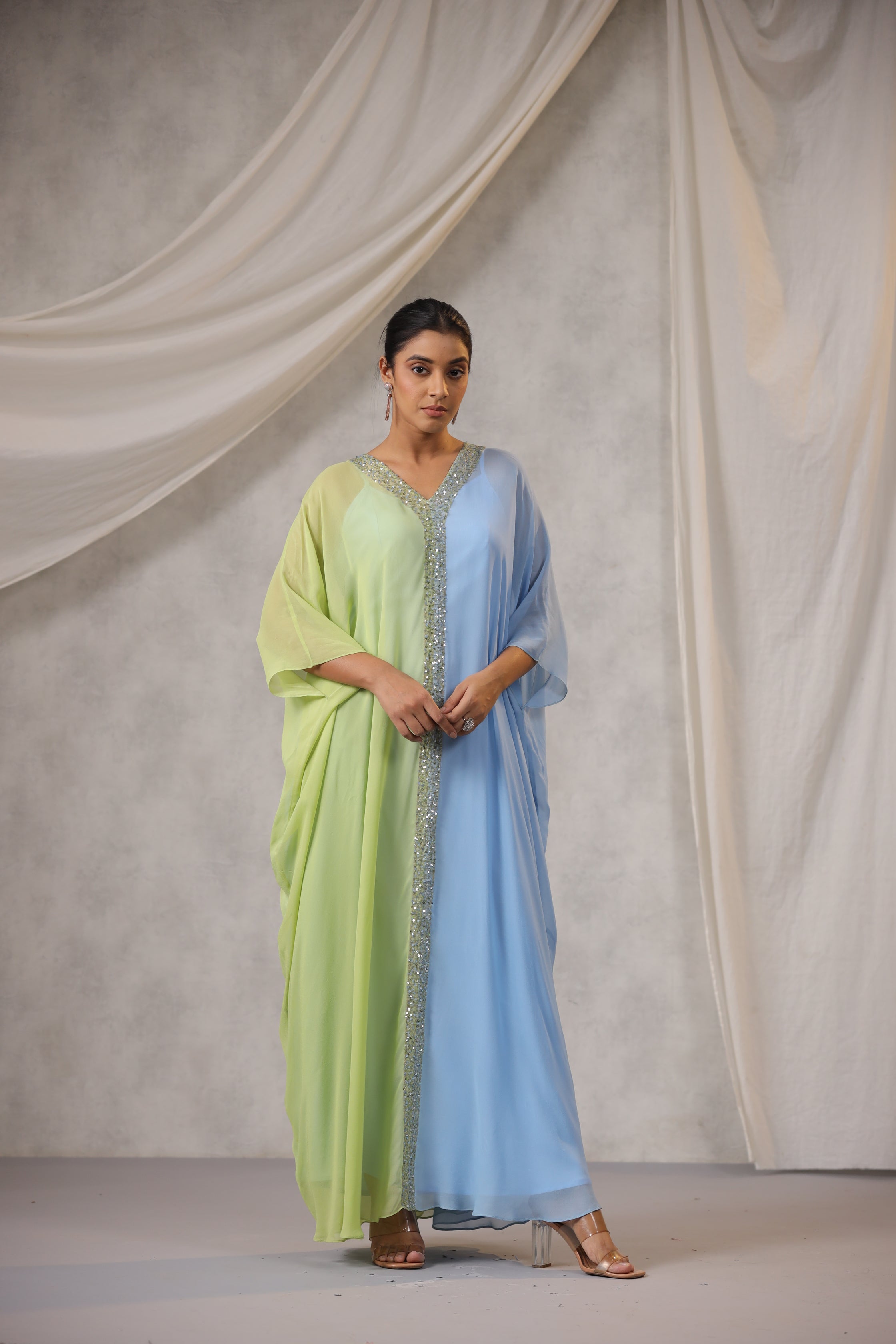 SKY BLUE LIME GEORGETTE OMBRE TUNIC