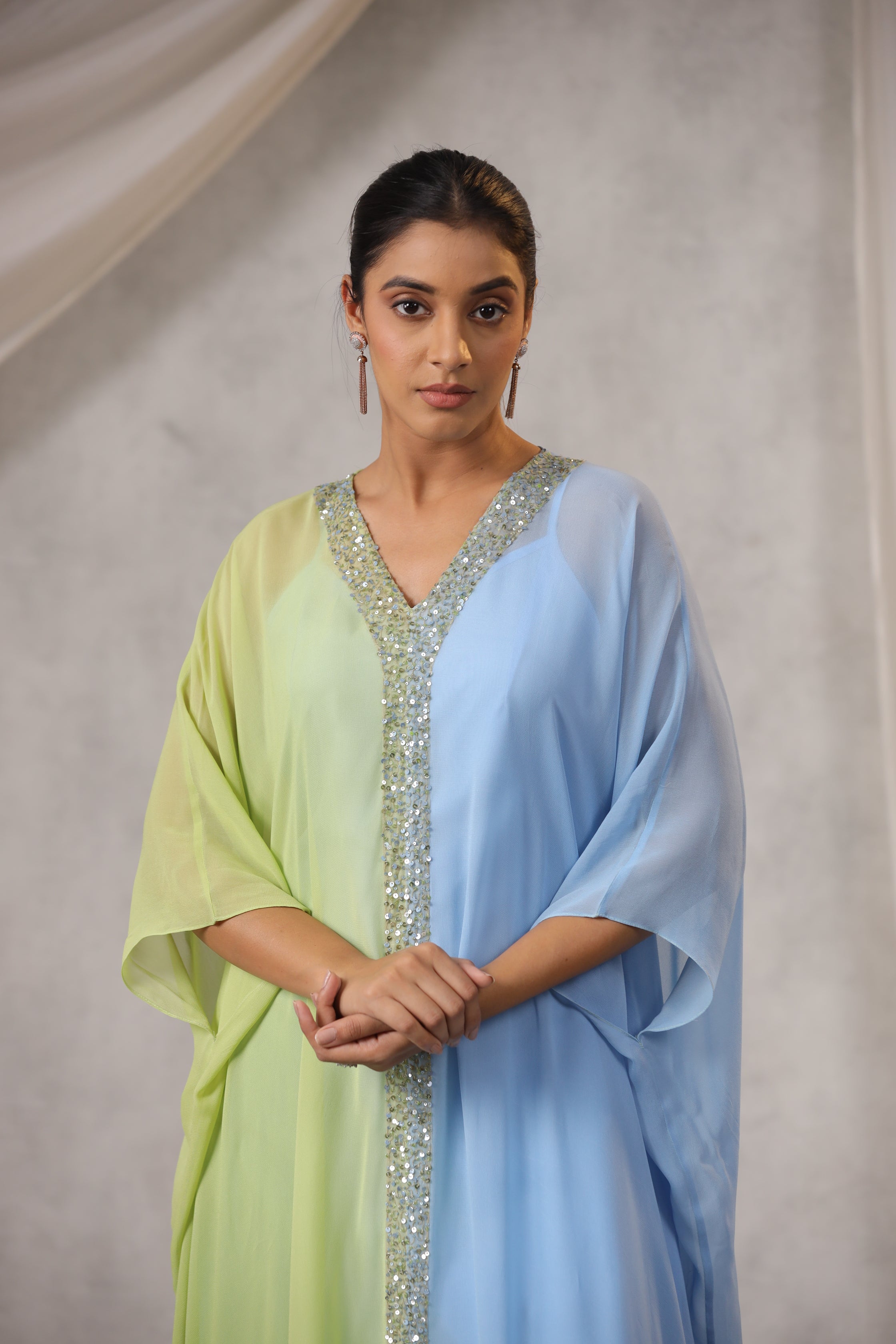 SKY BLUE LIME GEORGETTE OMBRE TUNIC
