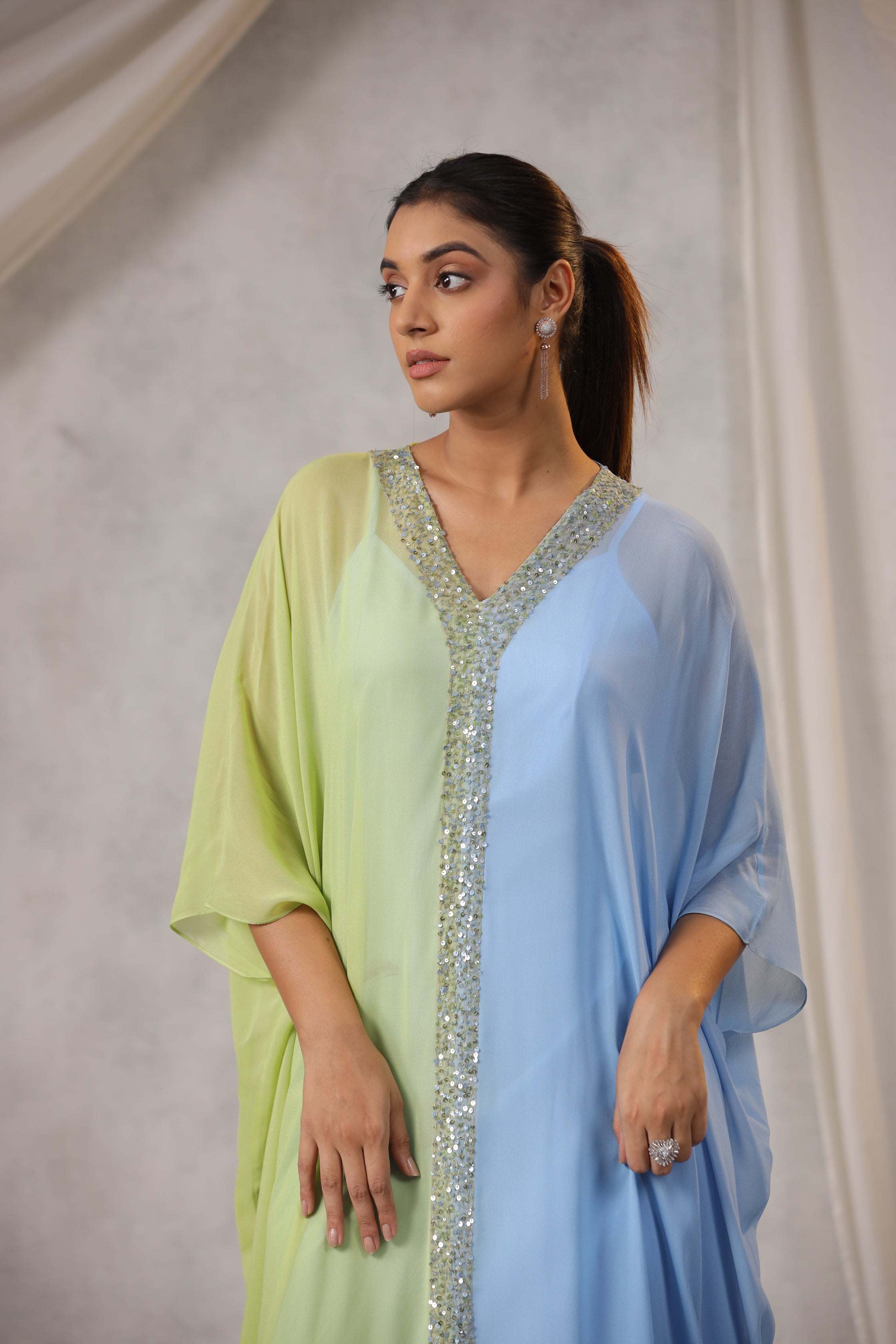 SKY BLUE LIME GEORGETTE OMBRE TUNIC