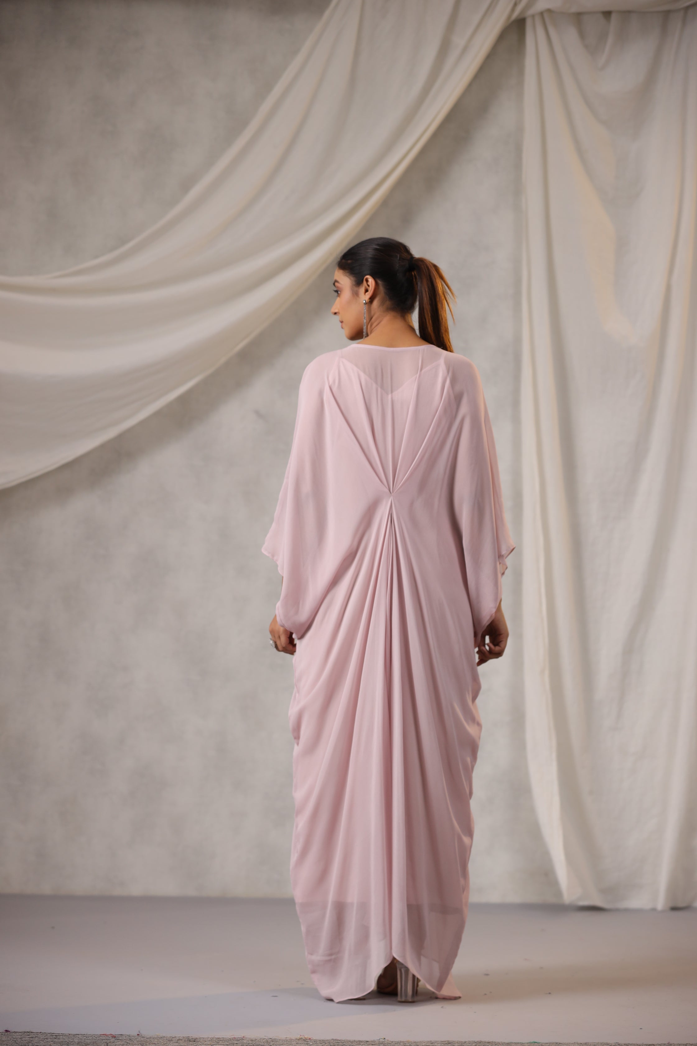 ONION PINK GEORGETTE EMBELLISHED KAFTAN