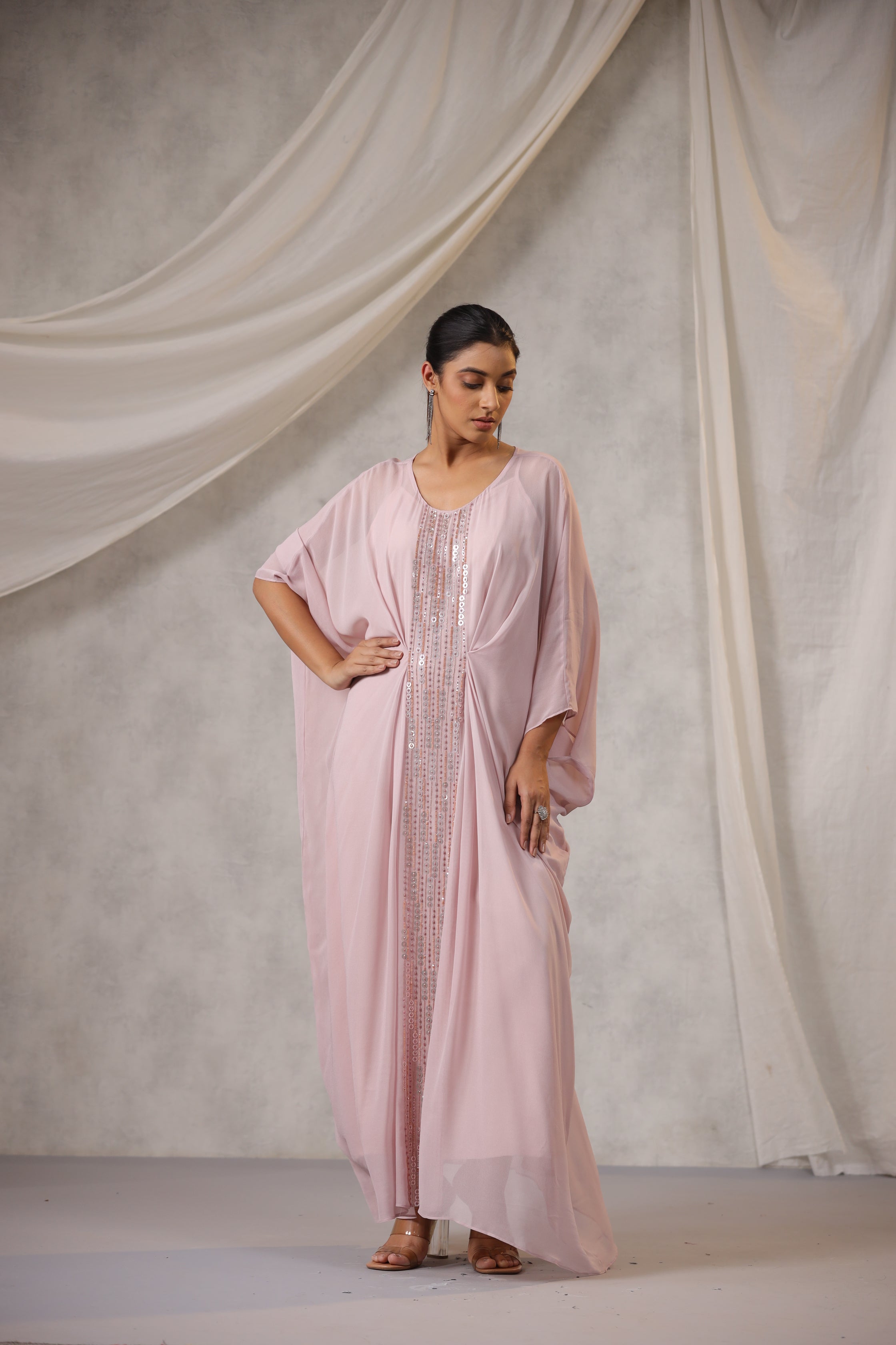 ONION PINK GEORGETTE EMBELLISHED KAFTAN