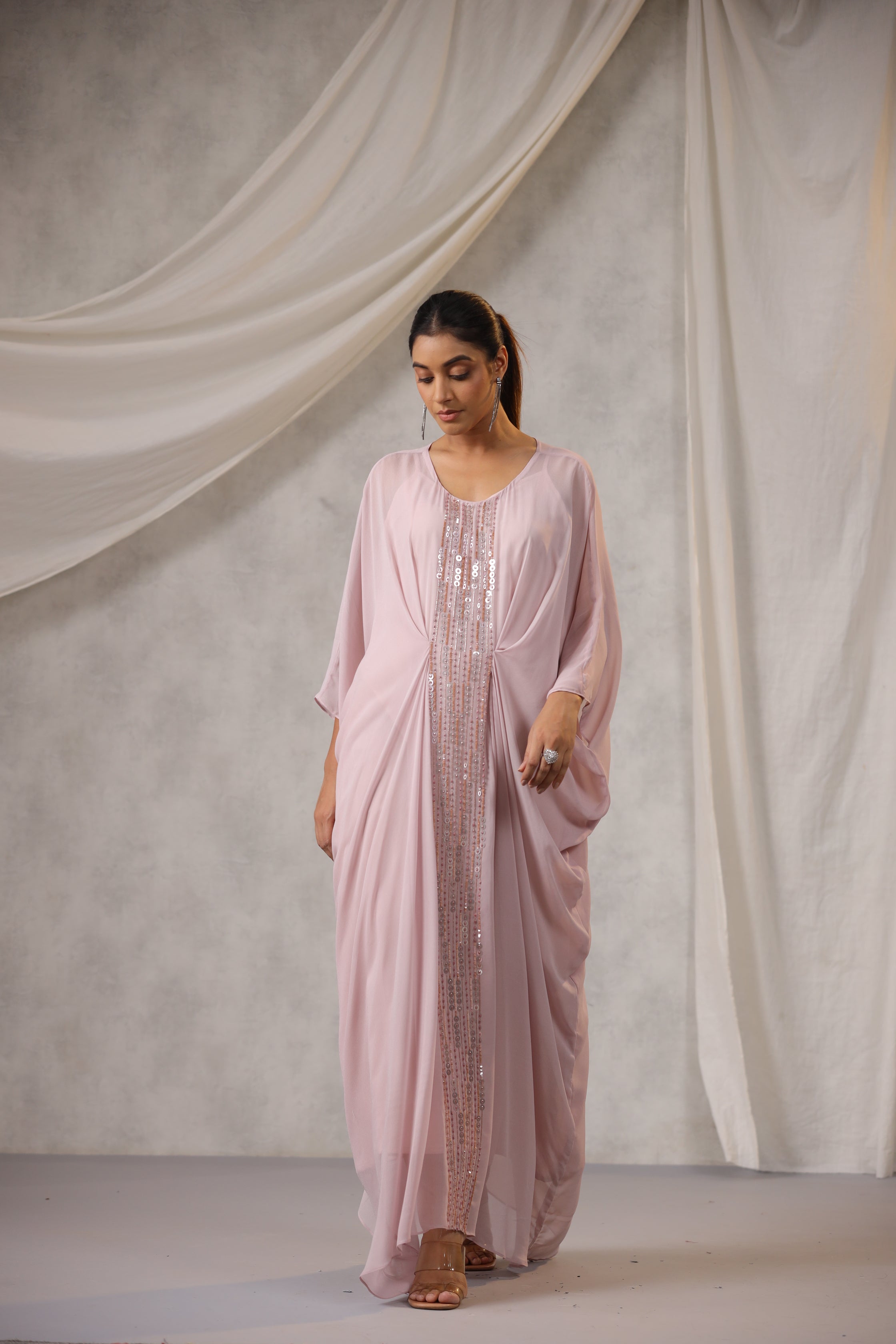 ONION PINK GEORGETTE EMBELLISHED KAFTAN