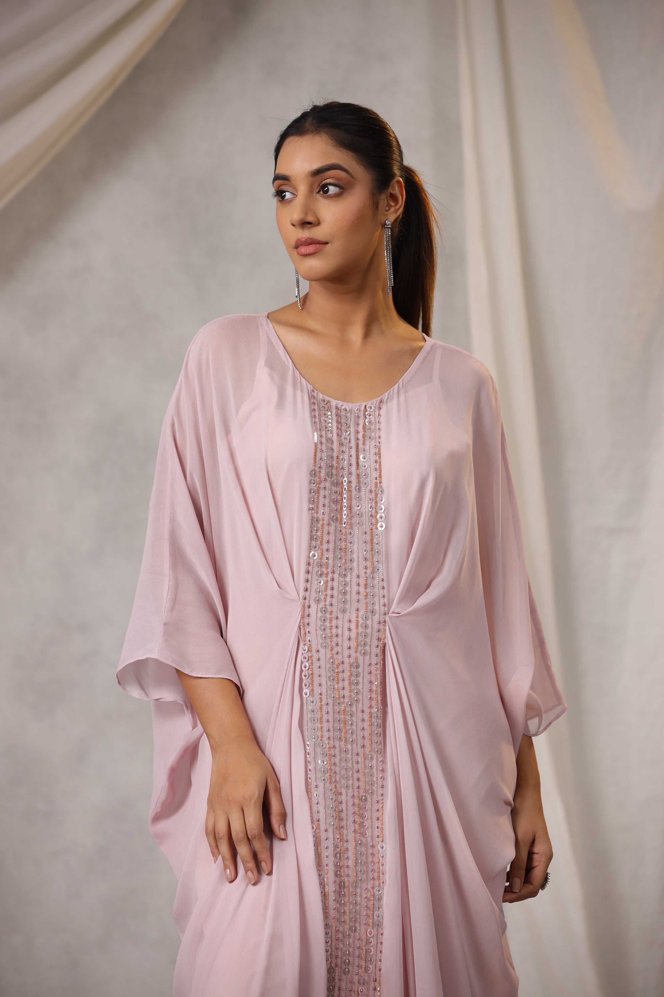 ONION PINK GEORGETTE EMBELLISHED KAFTAN