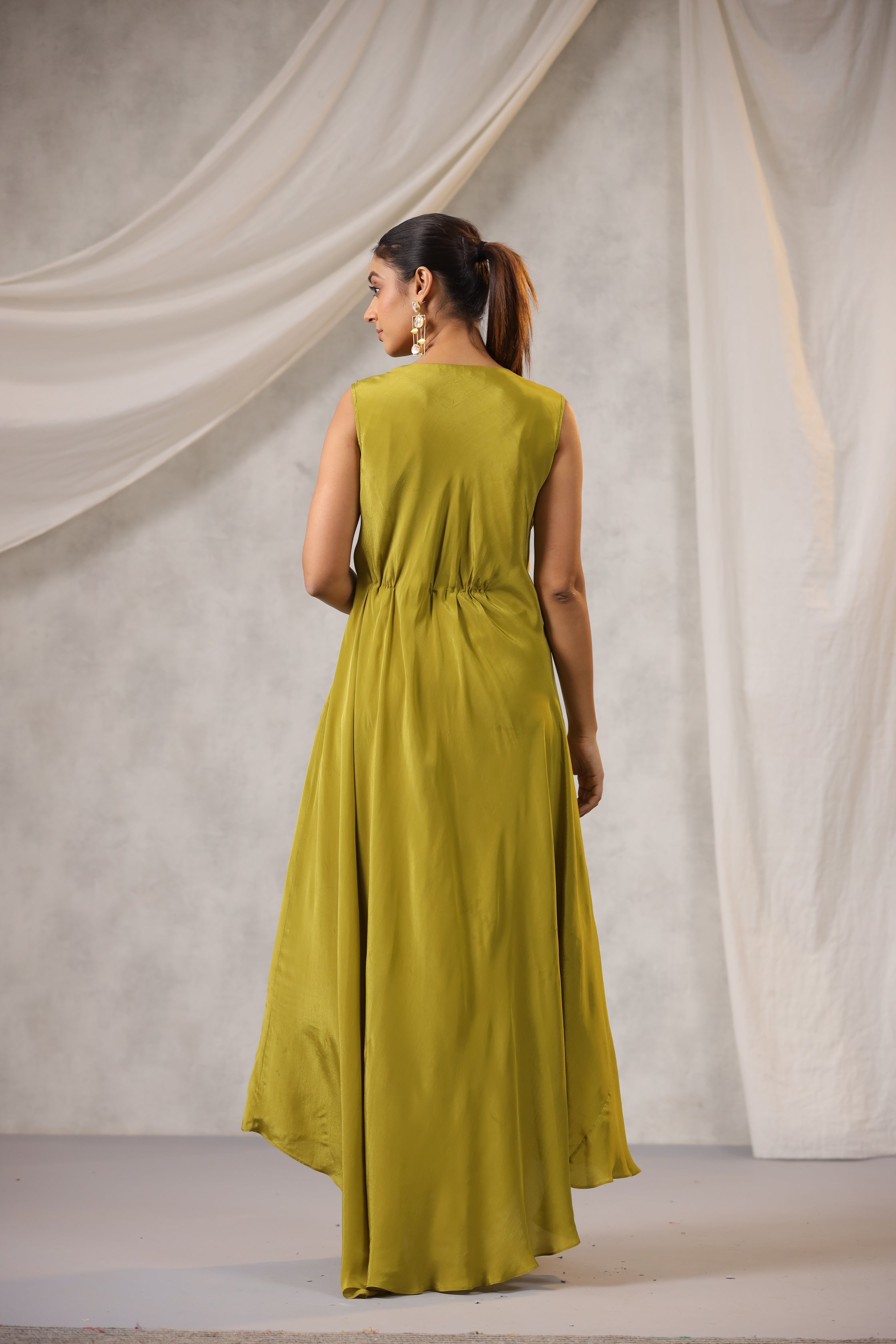 LIME GREEN SATIN DRESS