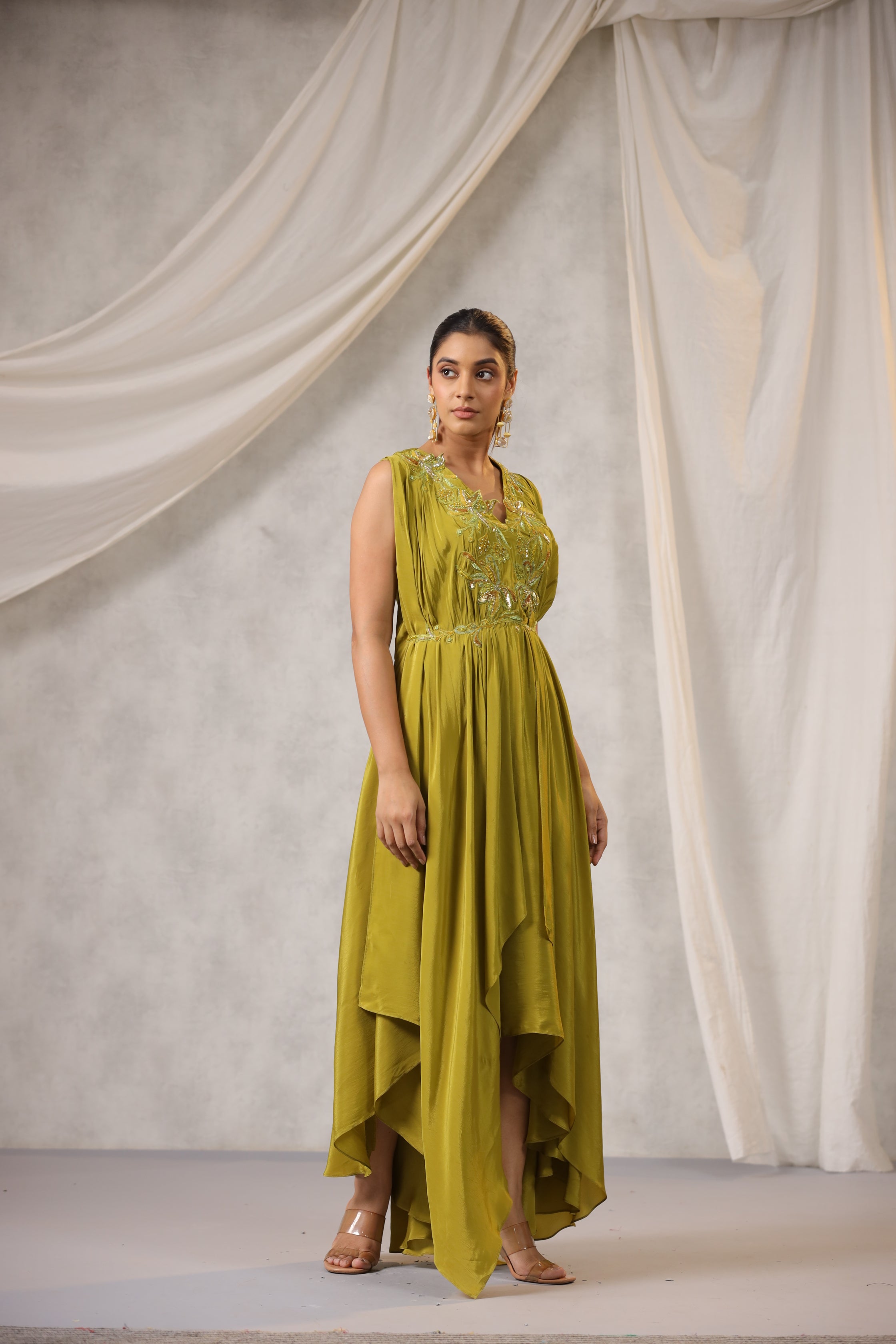 LIME GREEN SATIN DRESS