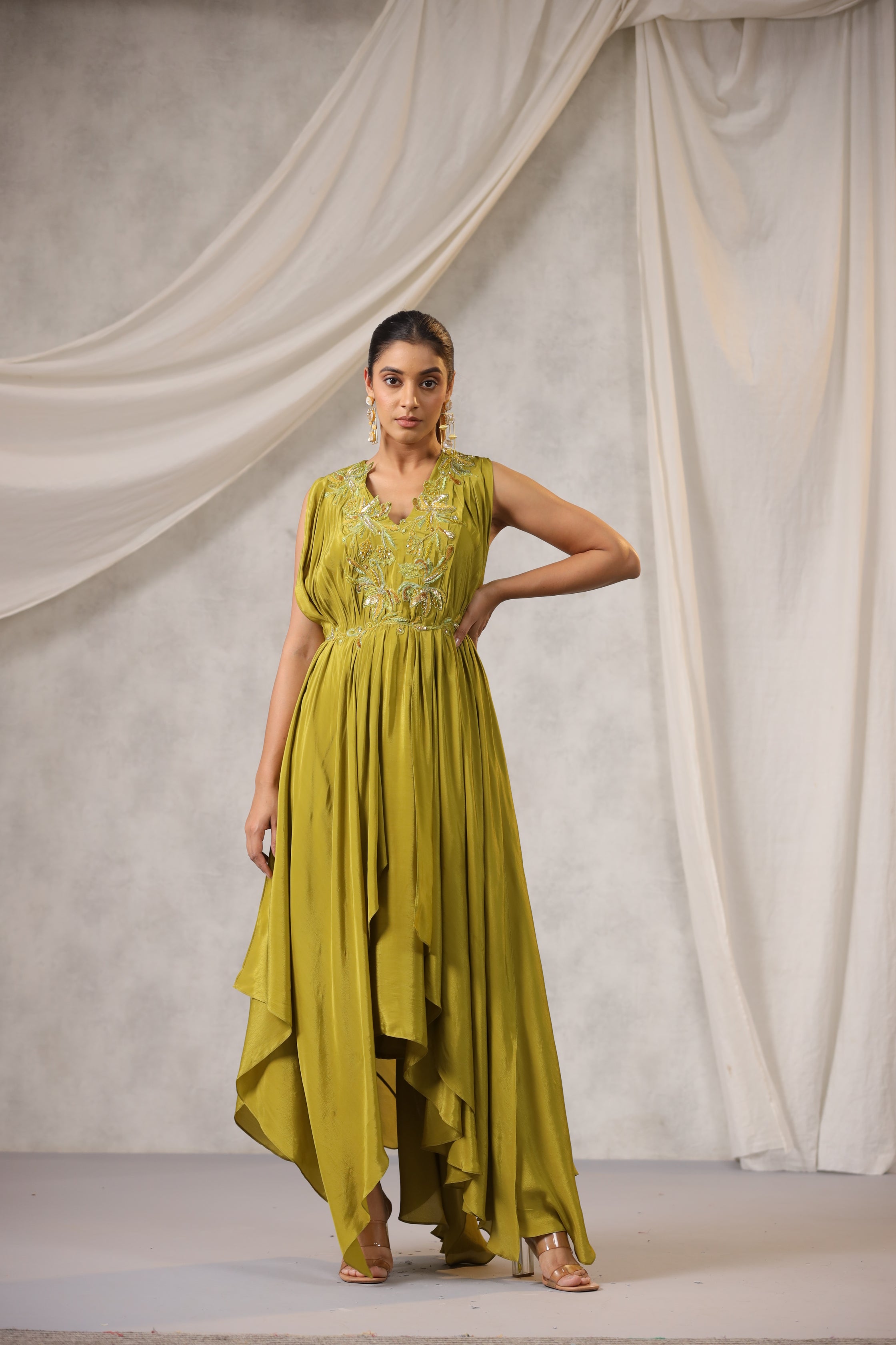 LIME GREEN SATIN DRESS