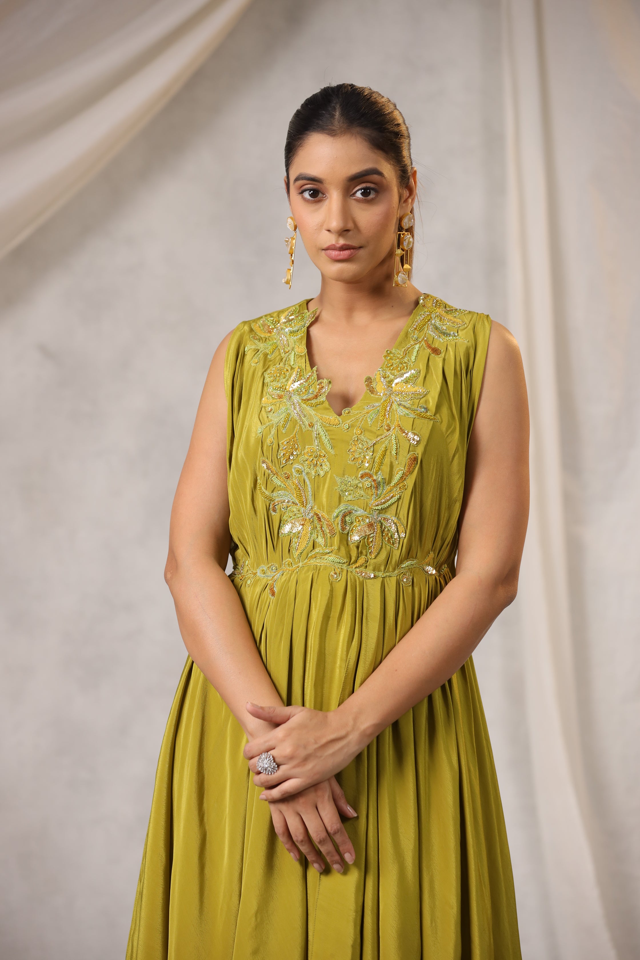 LIME GREEN SATIN DRESS