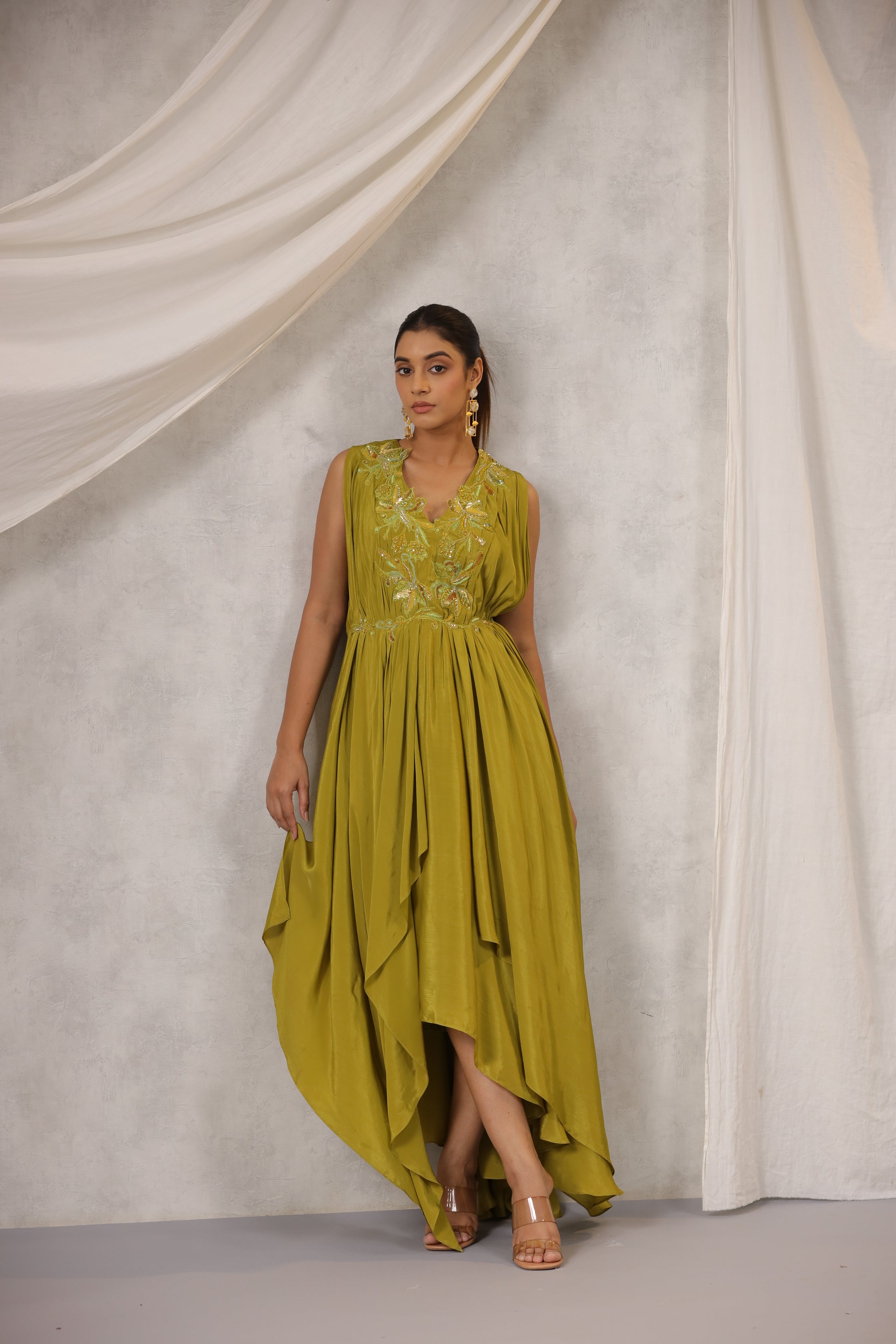 LIME GREEN SATIN DRESS