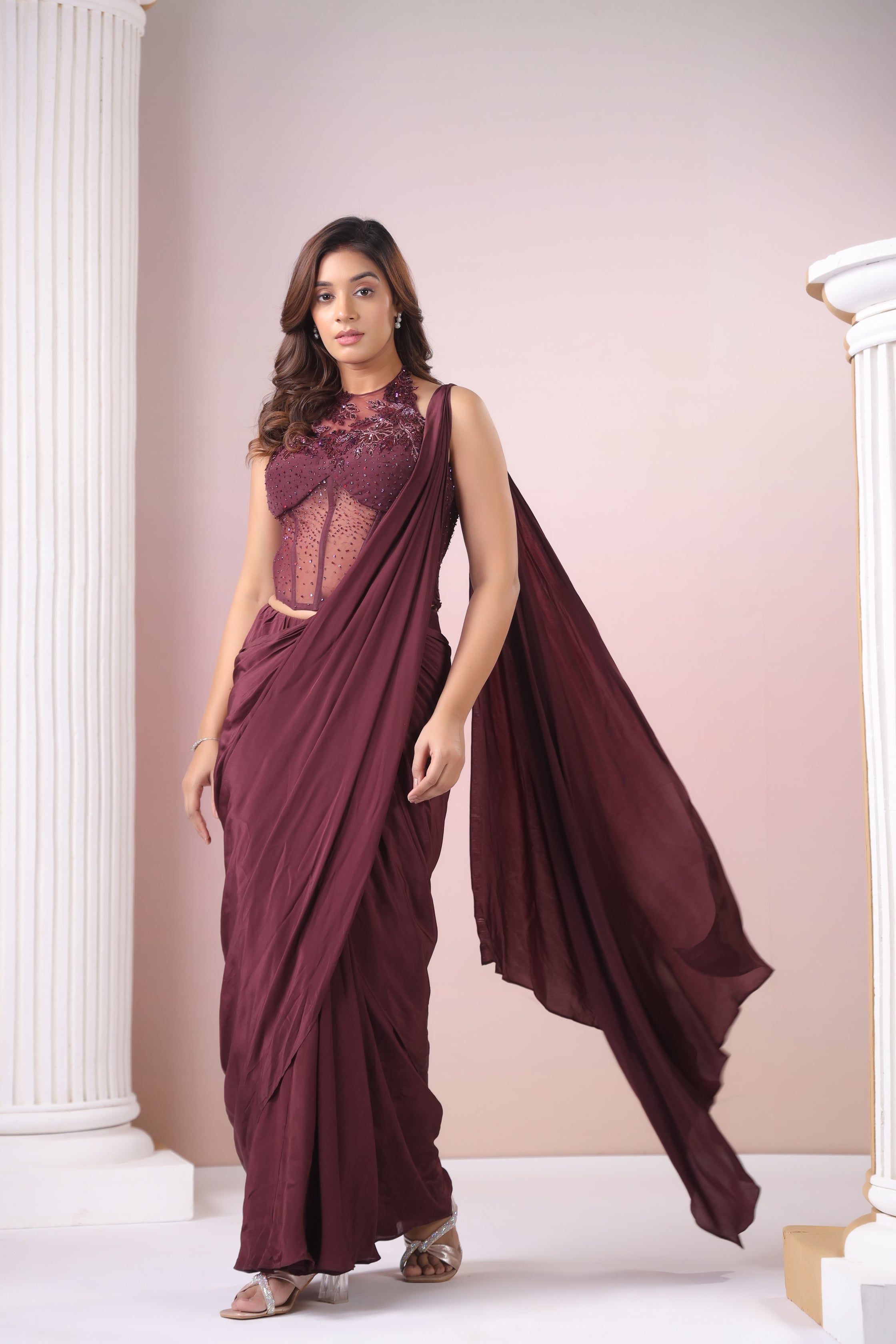 EMBROIDERED BLOUSE WITH SEPARATE DRAPE SAREE