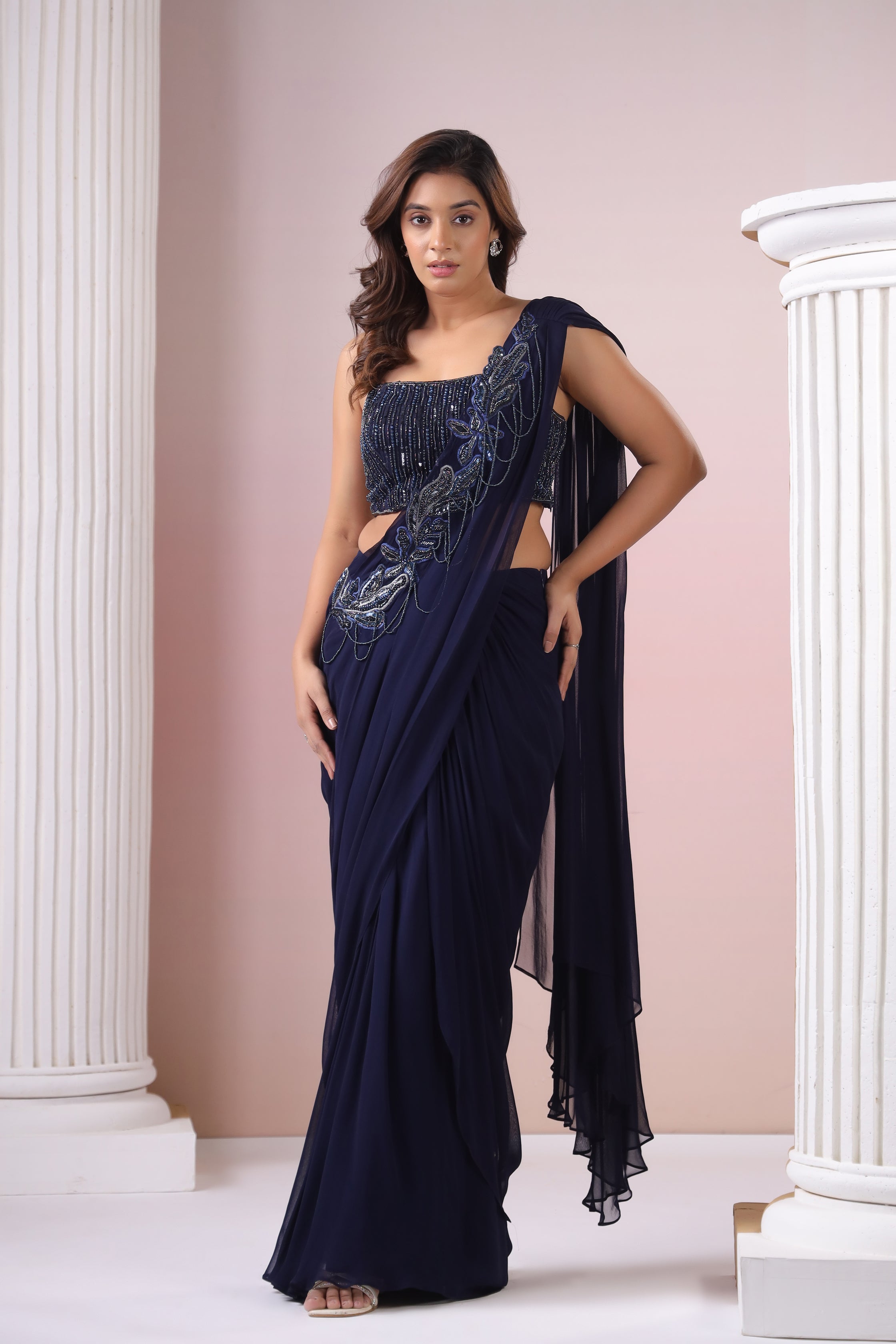 EMBROIDERED DRAPED SAREE