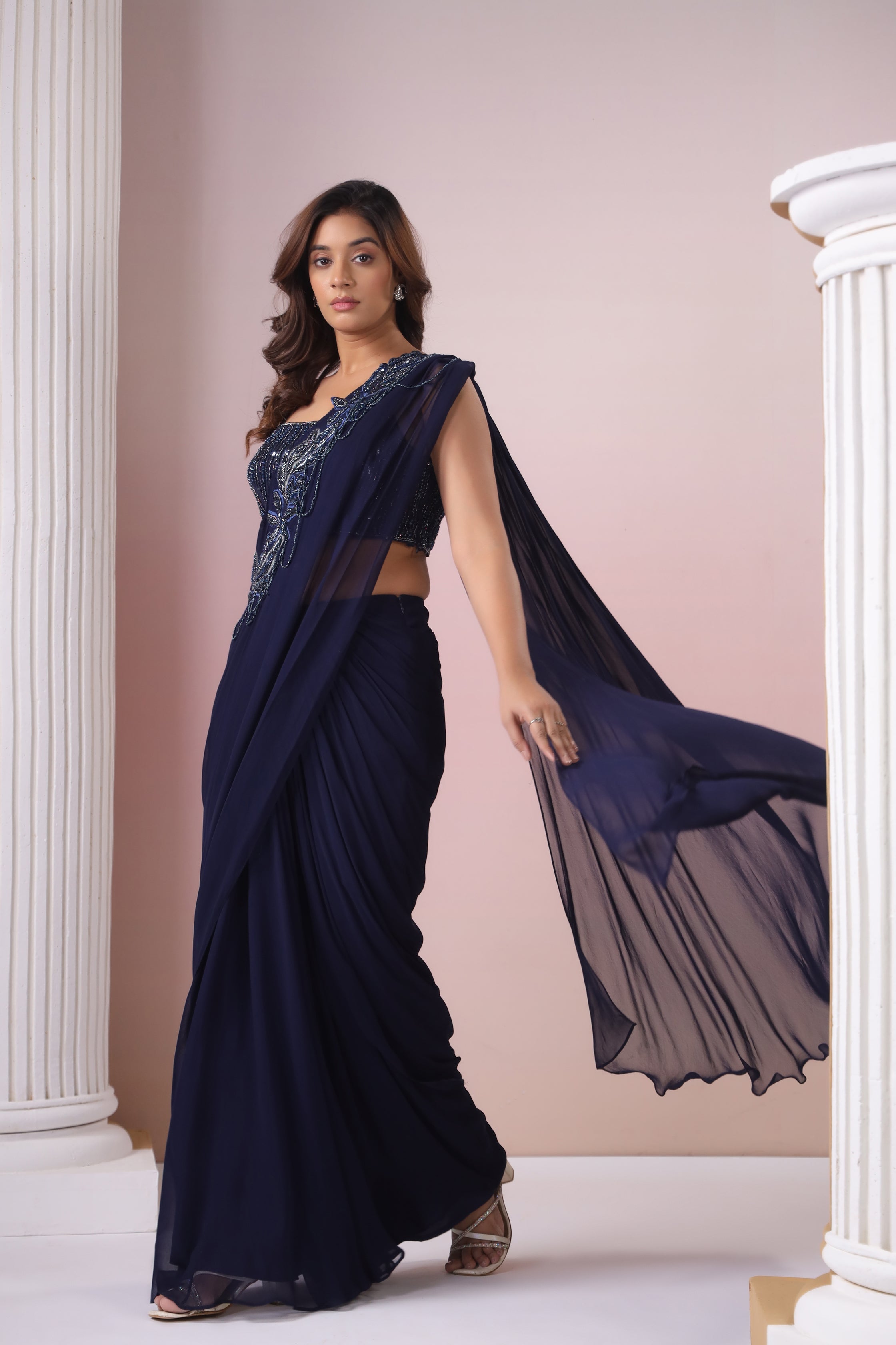 EMBROIDERED DRAPED SAREE