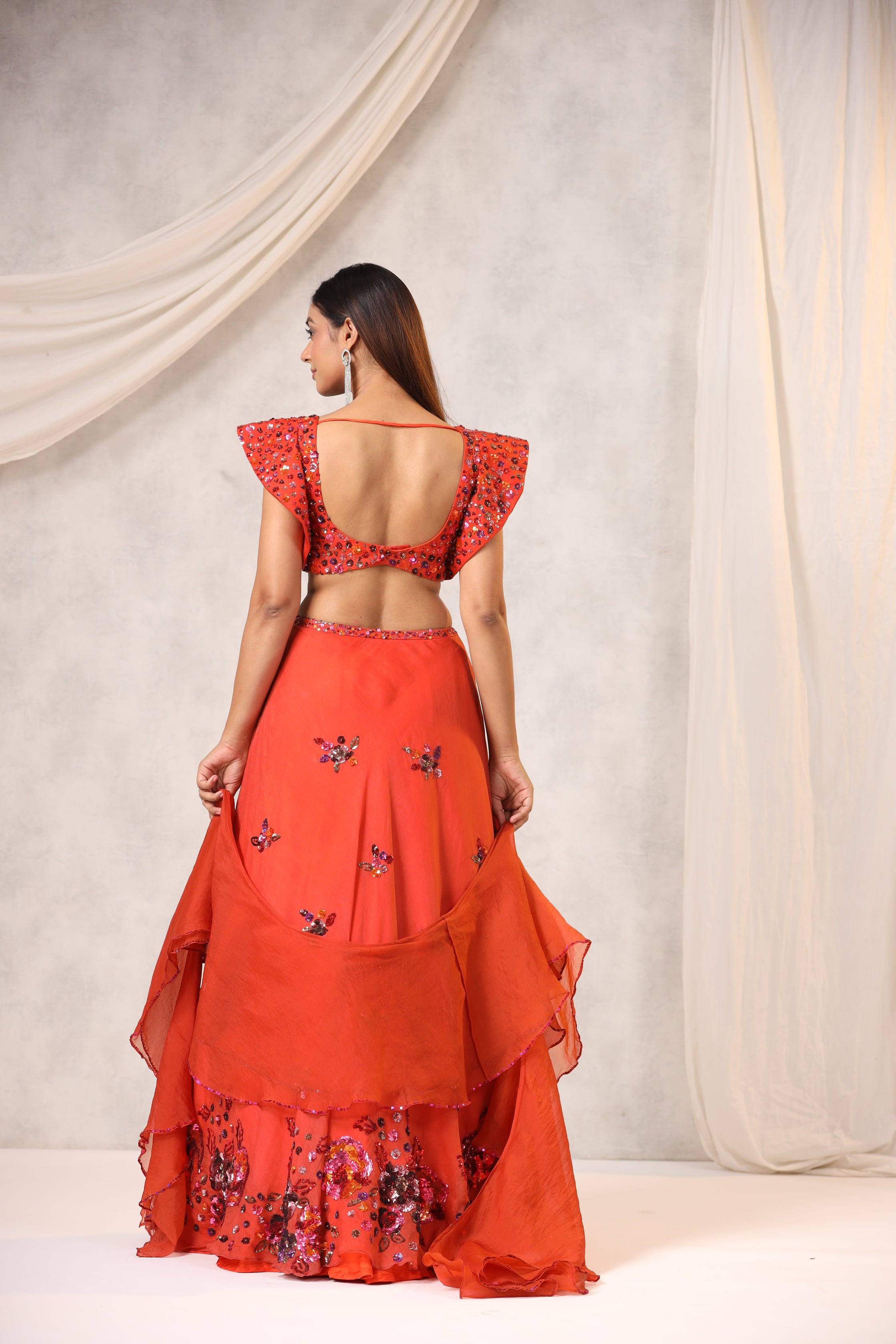 FLORAL EMBROIDERED ORGANZA LEHENGA SET WITH DUPATTA