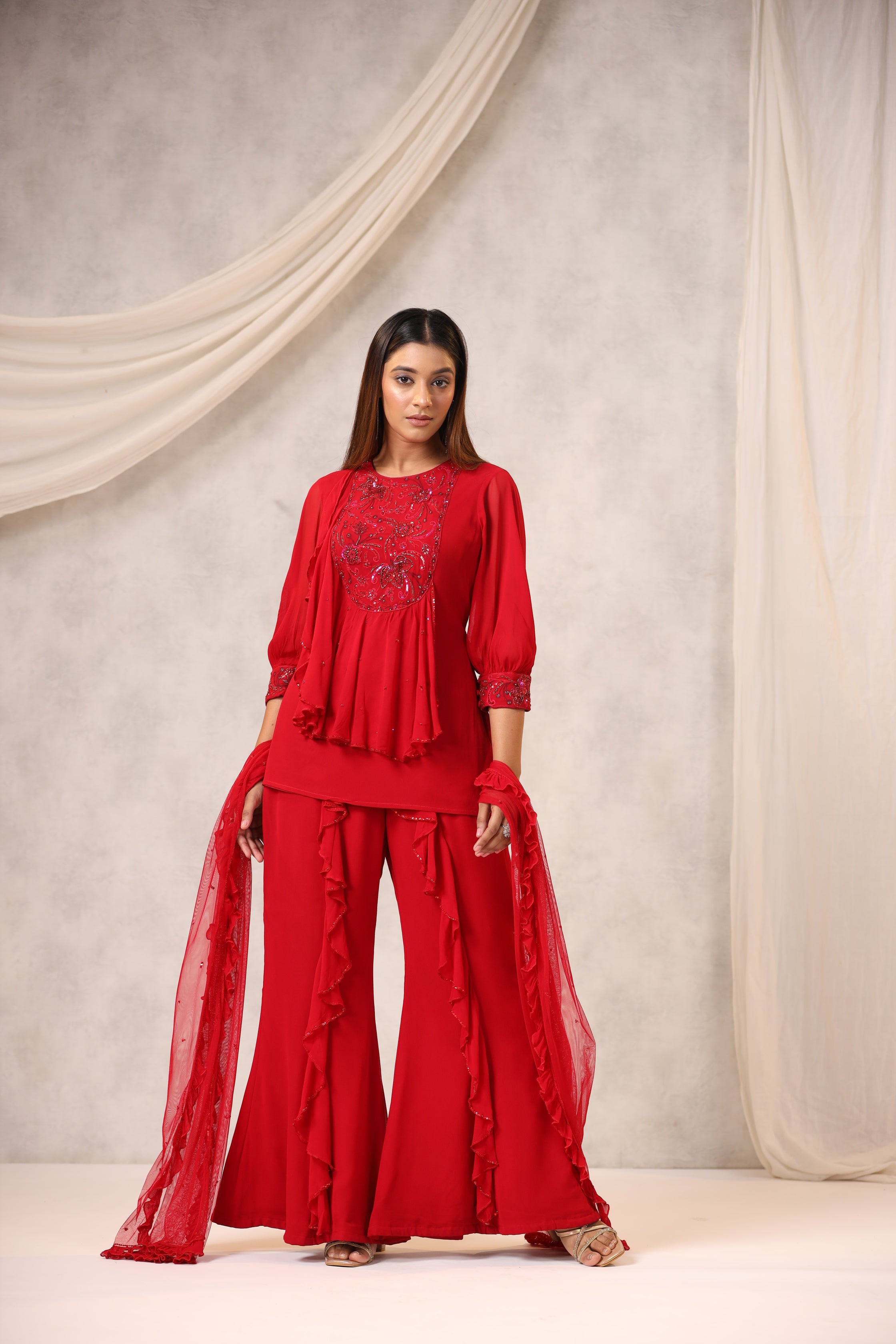 Floral Embroidered Tunic Sharara Set