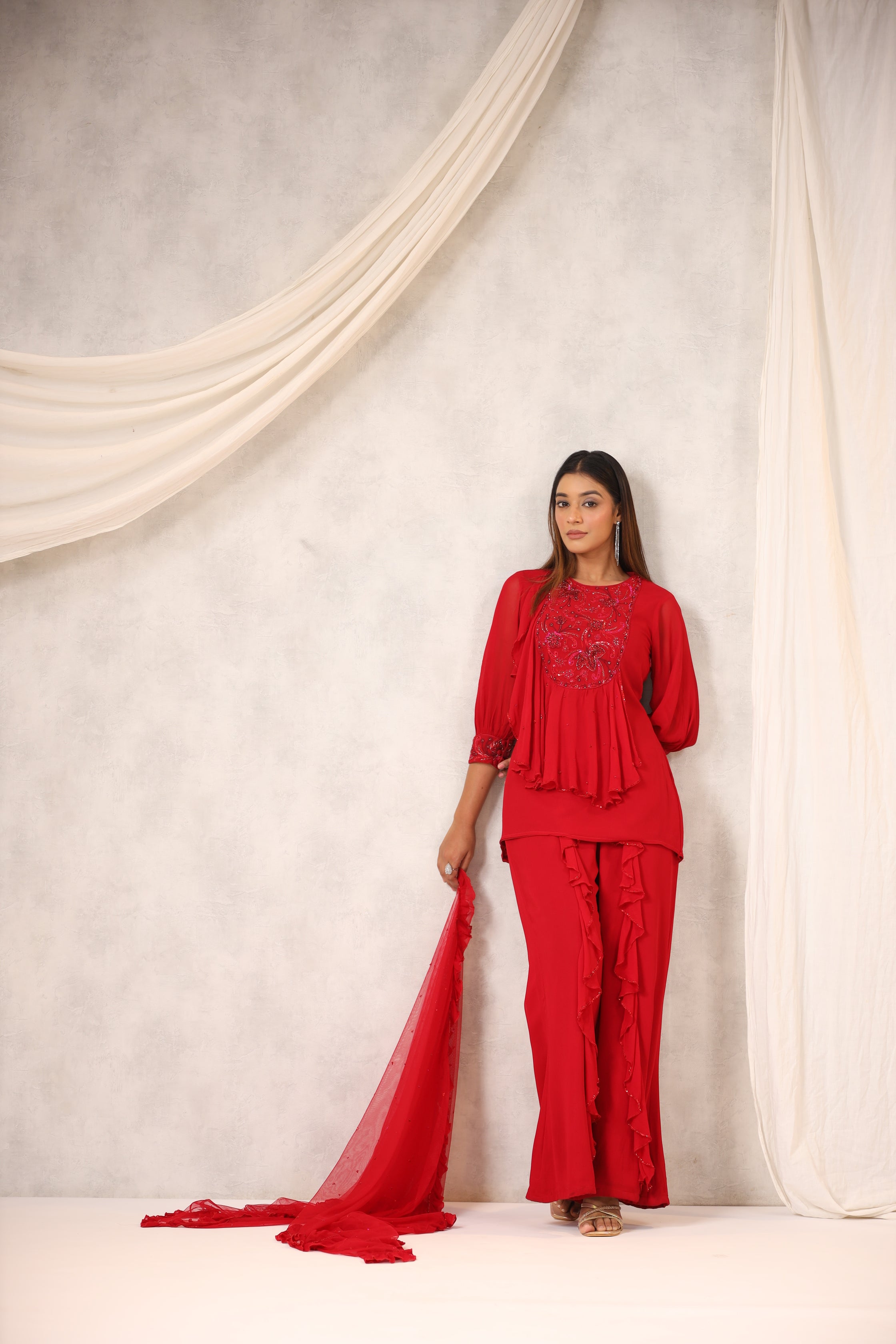 Floral Embroidered Tunic Sharara Set