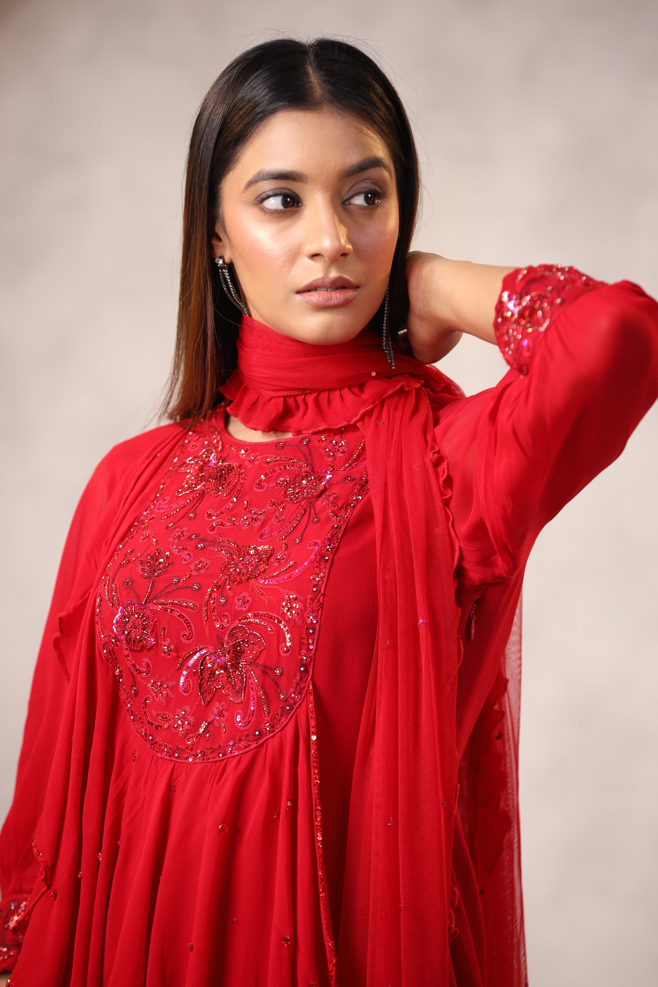 Floral Embroidered Tunic Sharara Set