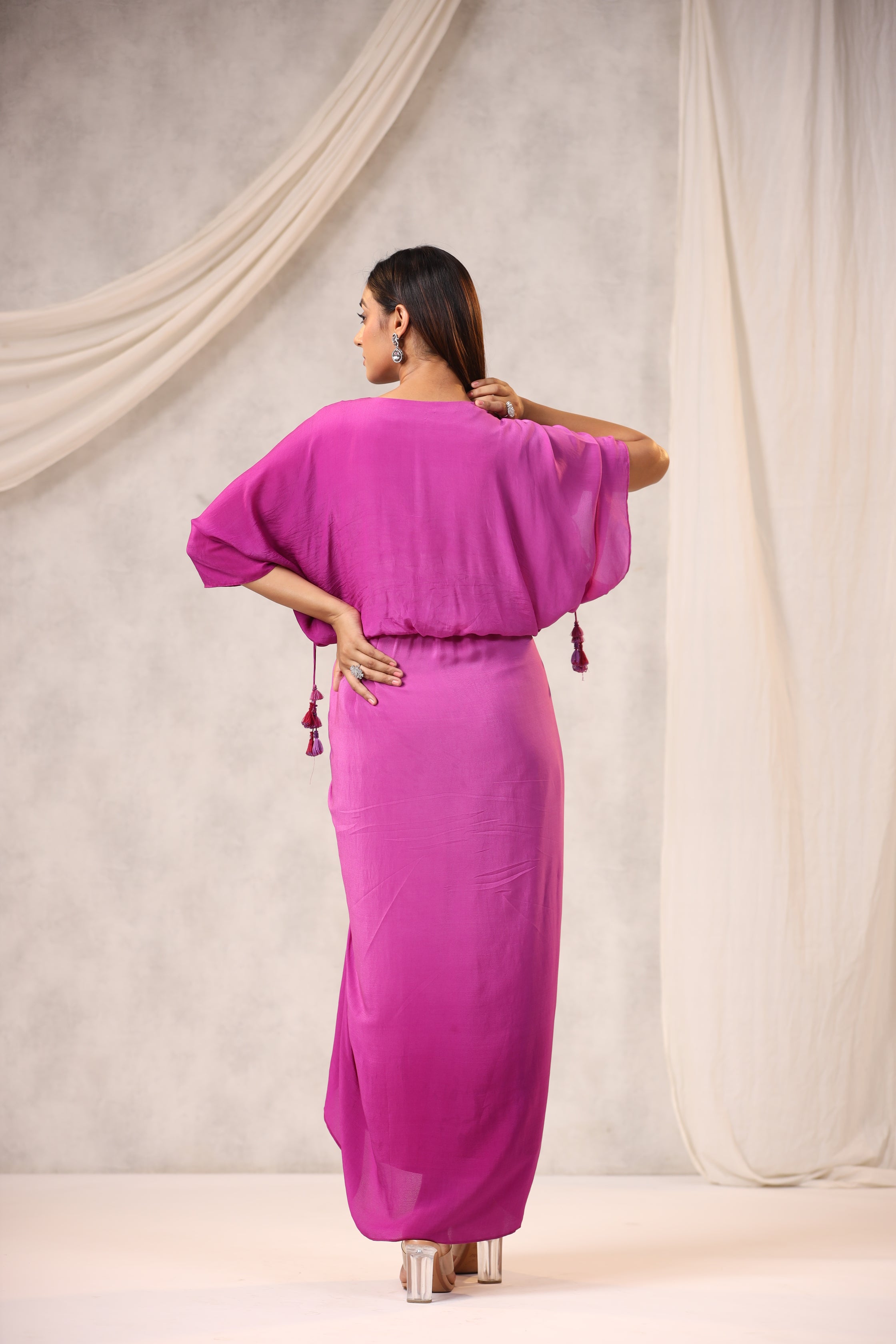 FLORAL EMBROIDERED CREPE MAXI DRESS