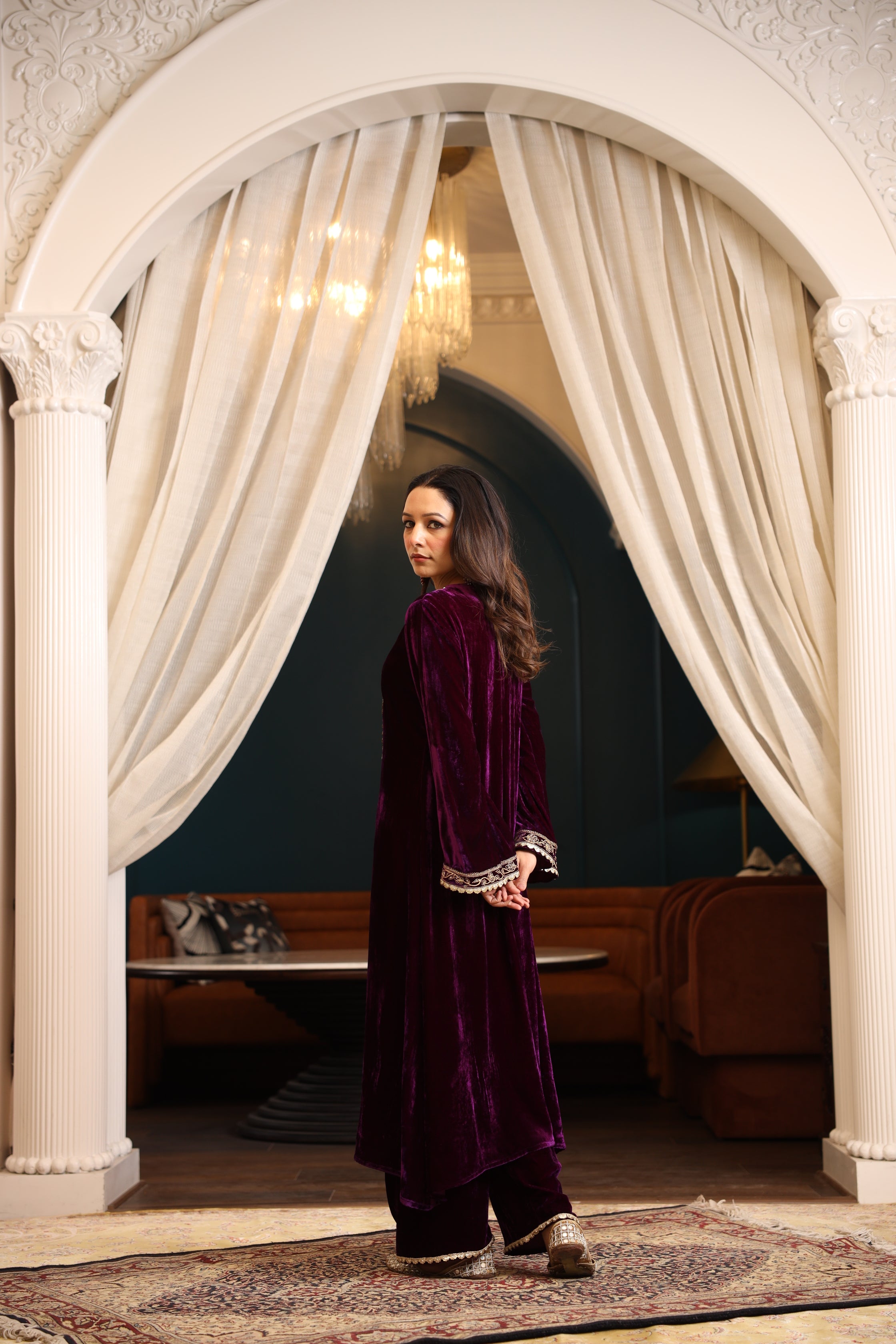 VELVET PURPLE KURTA SET