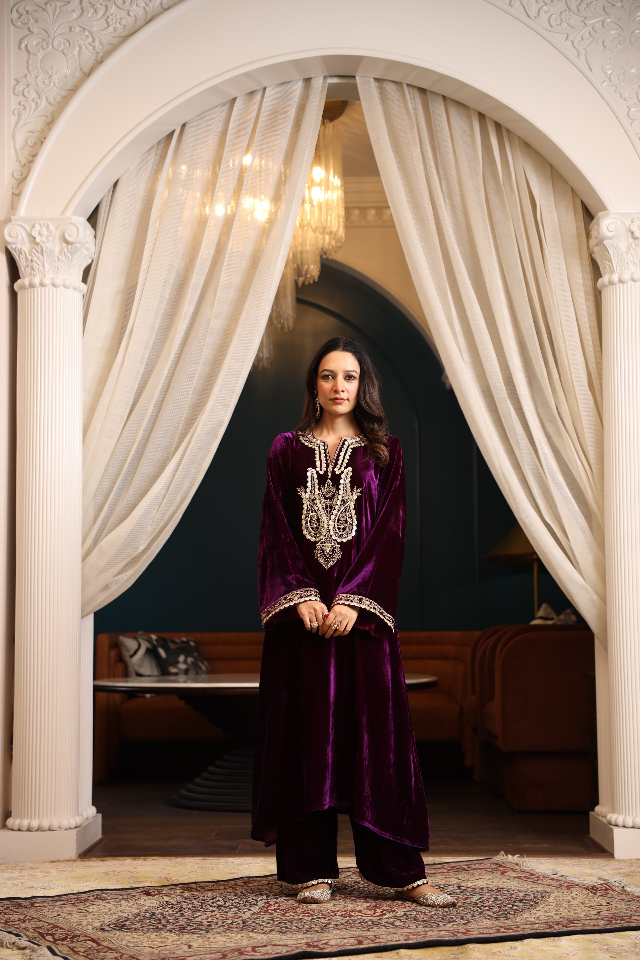 VELVET PURPLE KURTA SET