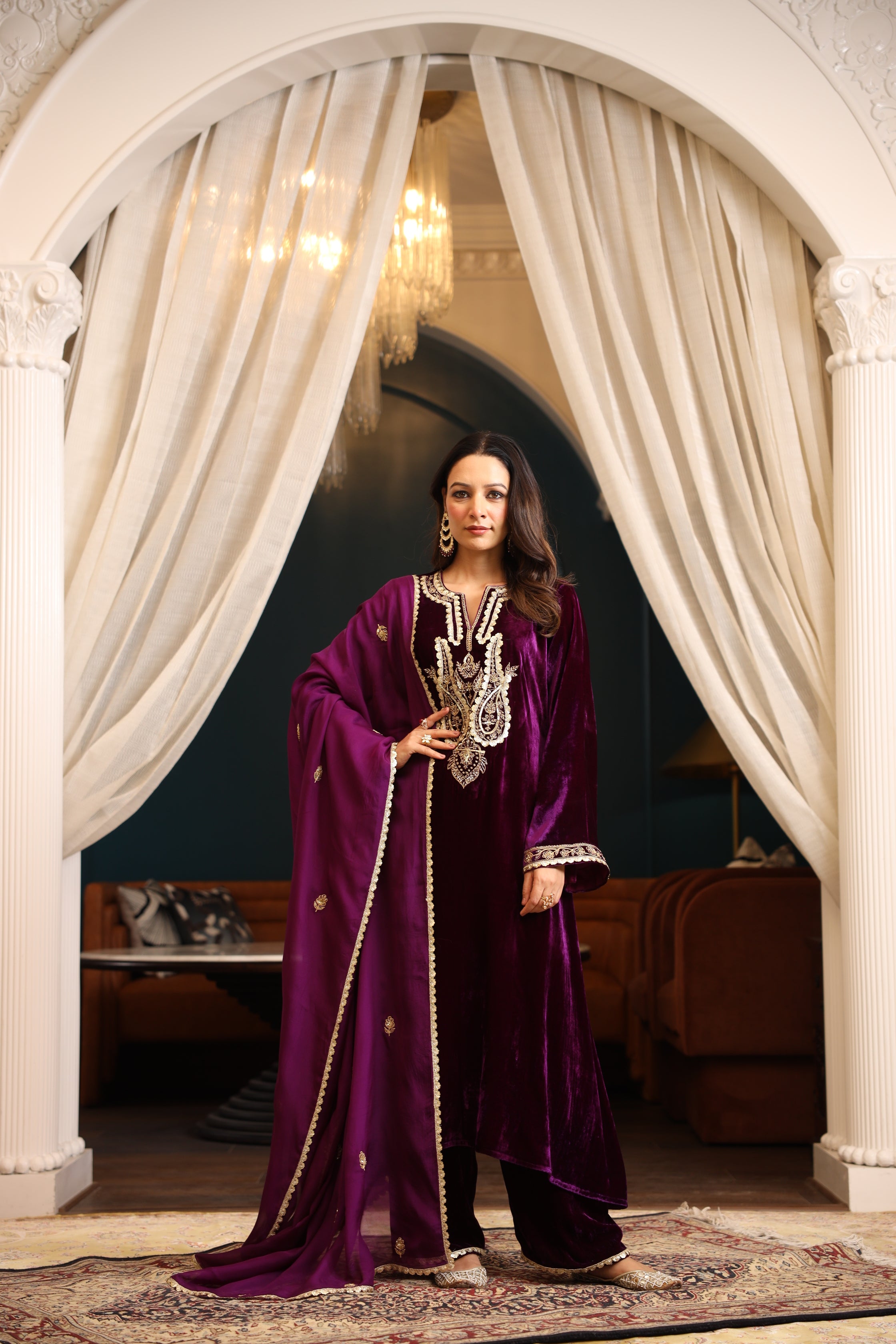 VELVET PURPLE KURTA SET