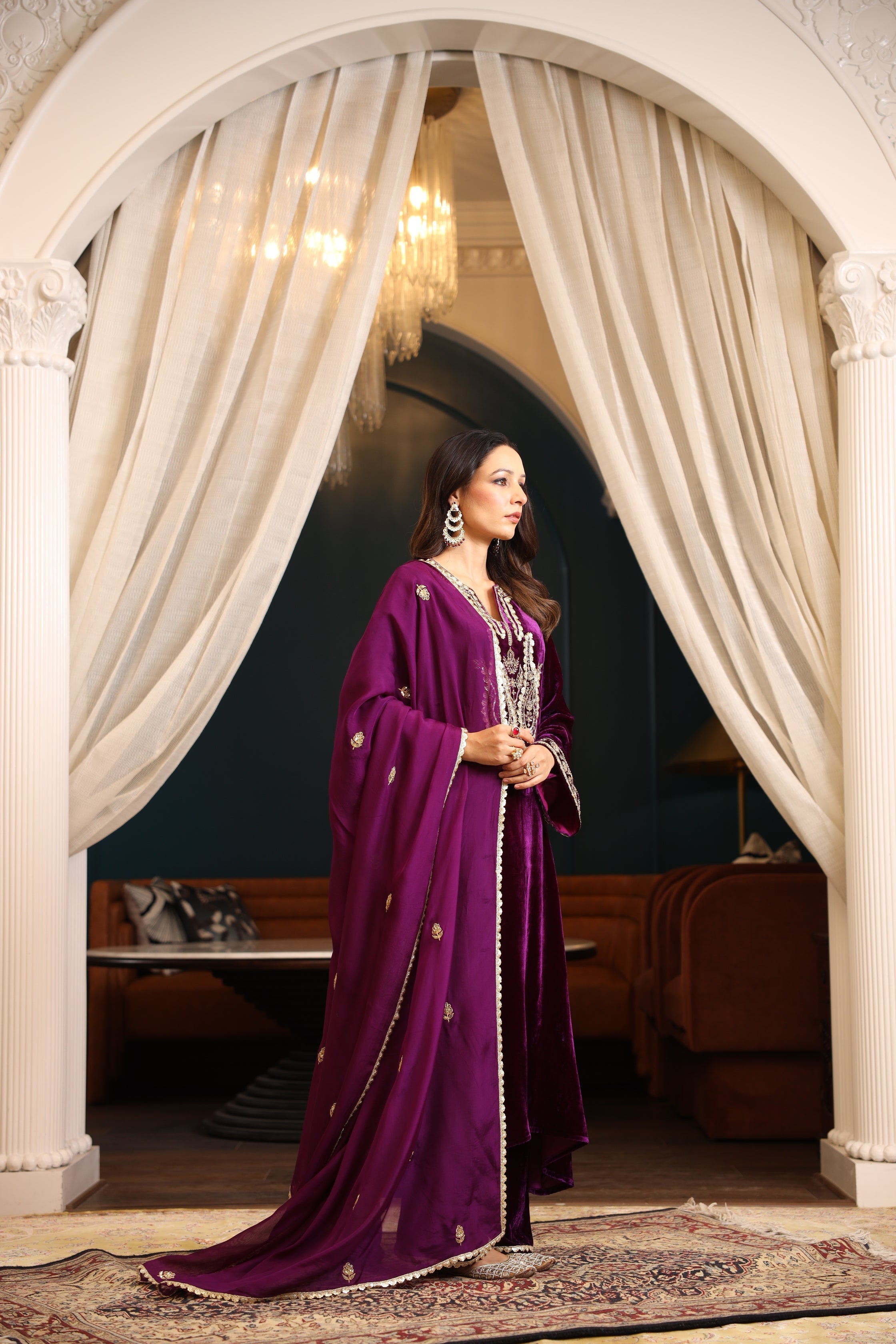 VELVET PURPLE KURTA SET