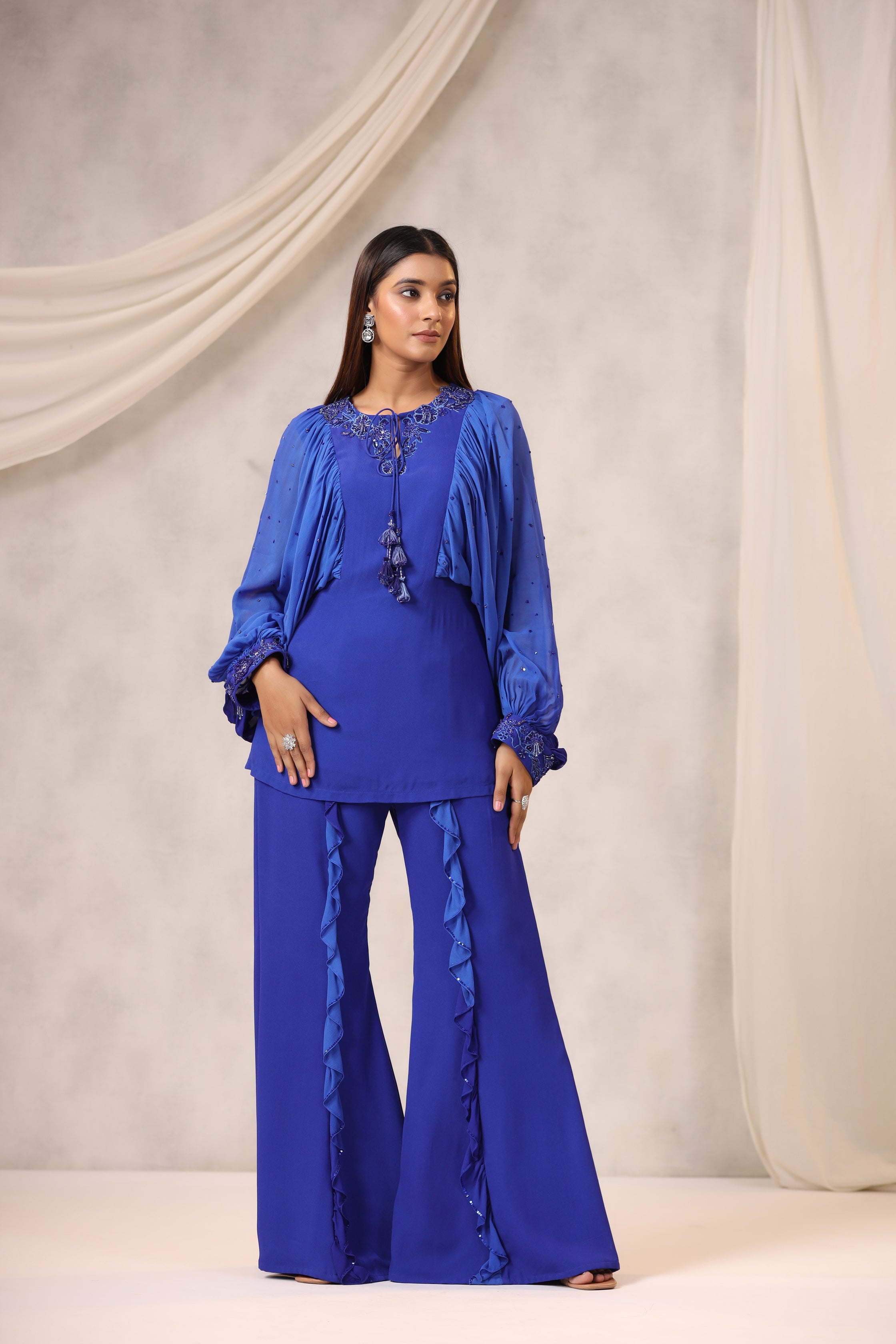 ELECTRIC BLUE GEORGETTE TOP BOTTOM