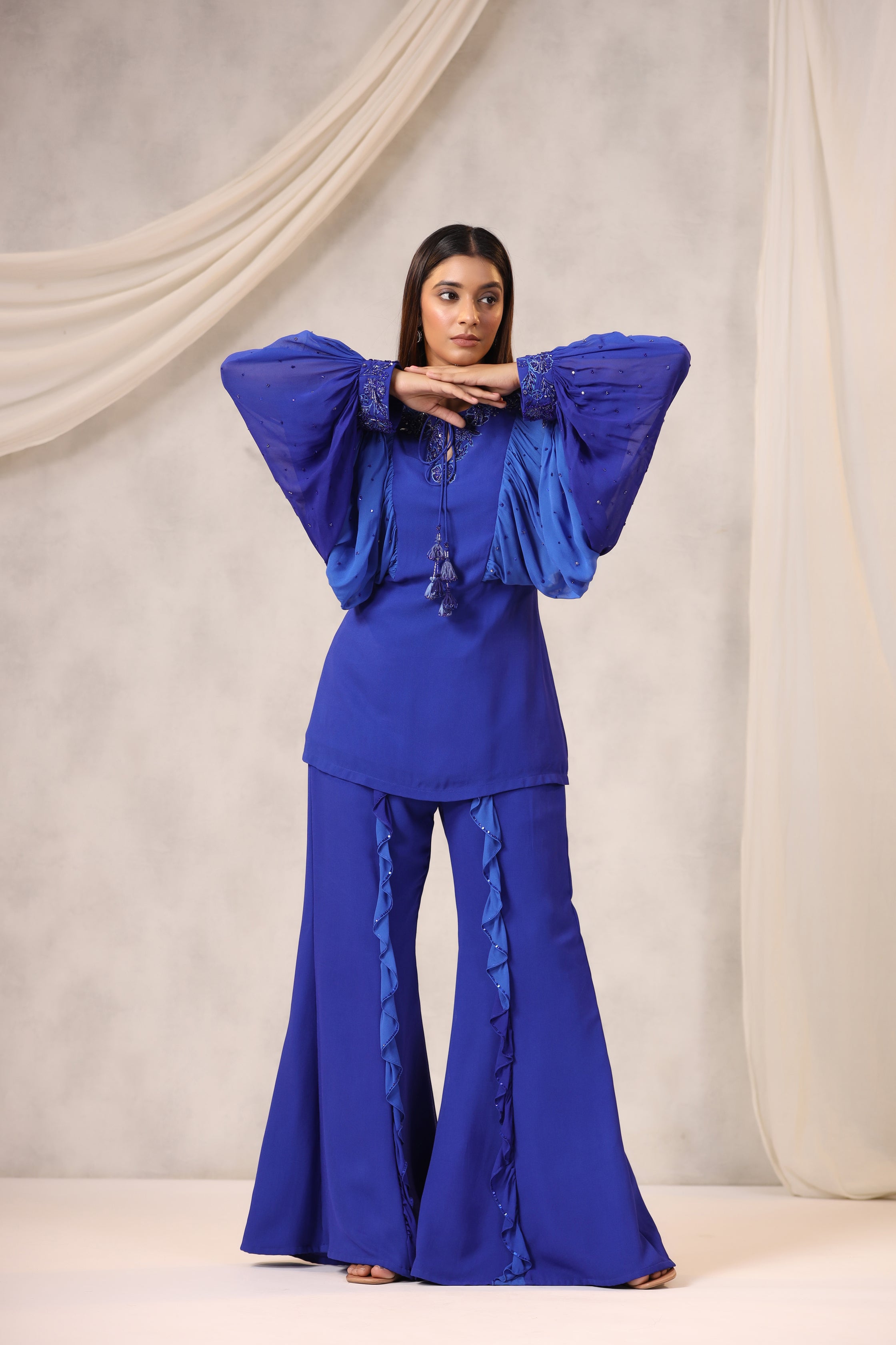 ELECTRIC BLUE GEORGETTE TOP BOTTOM