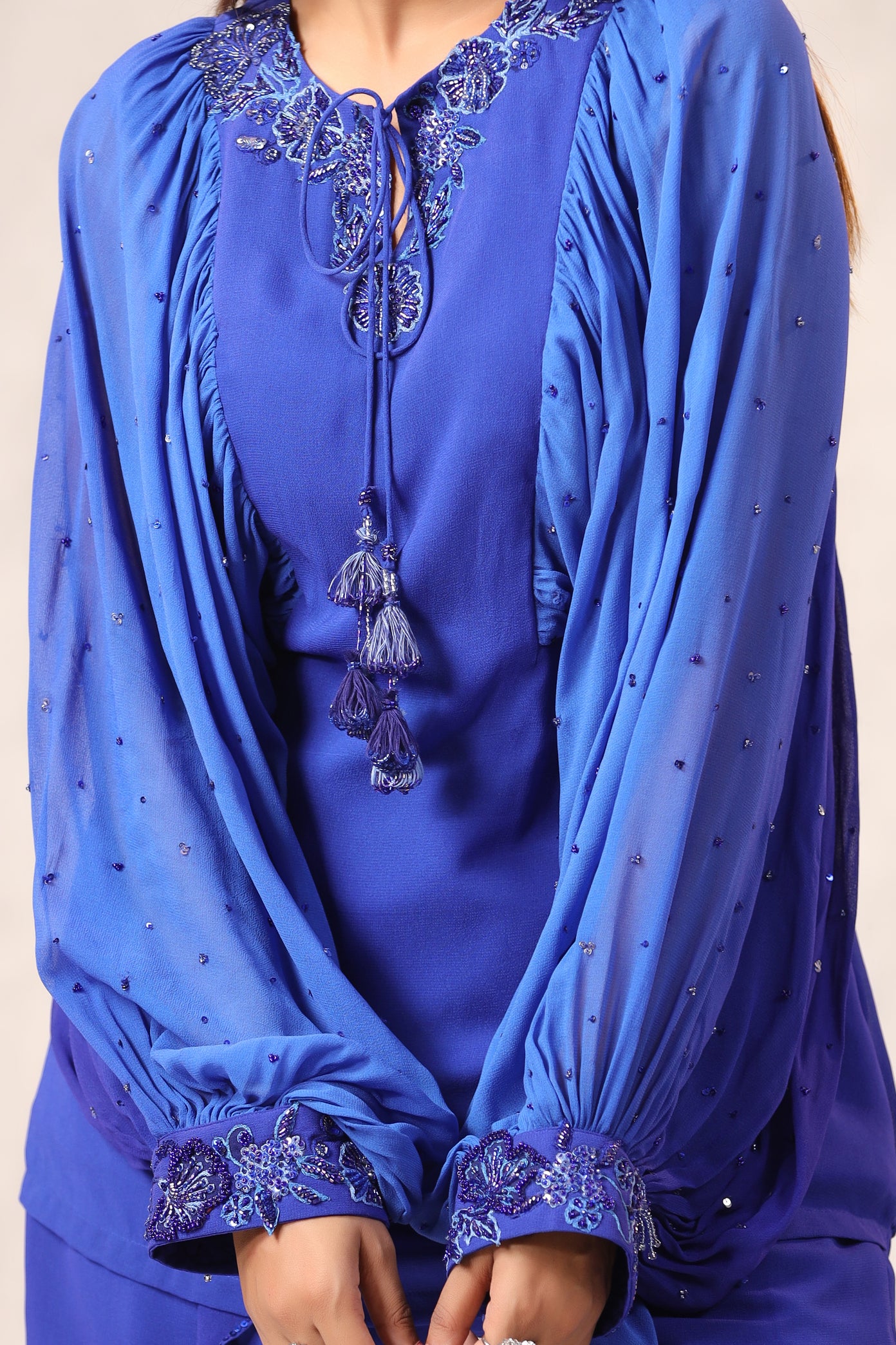 ELECTRIC BLUE GEORGETTE TOP BOTTOM