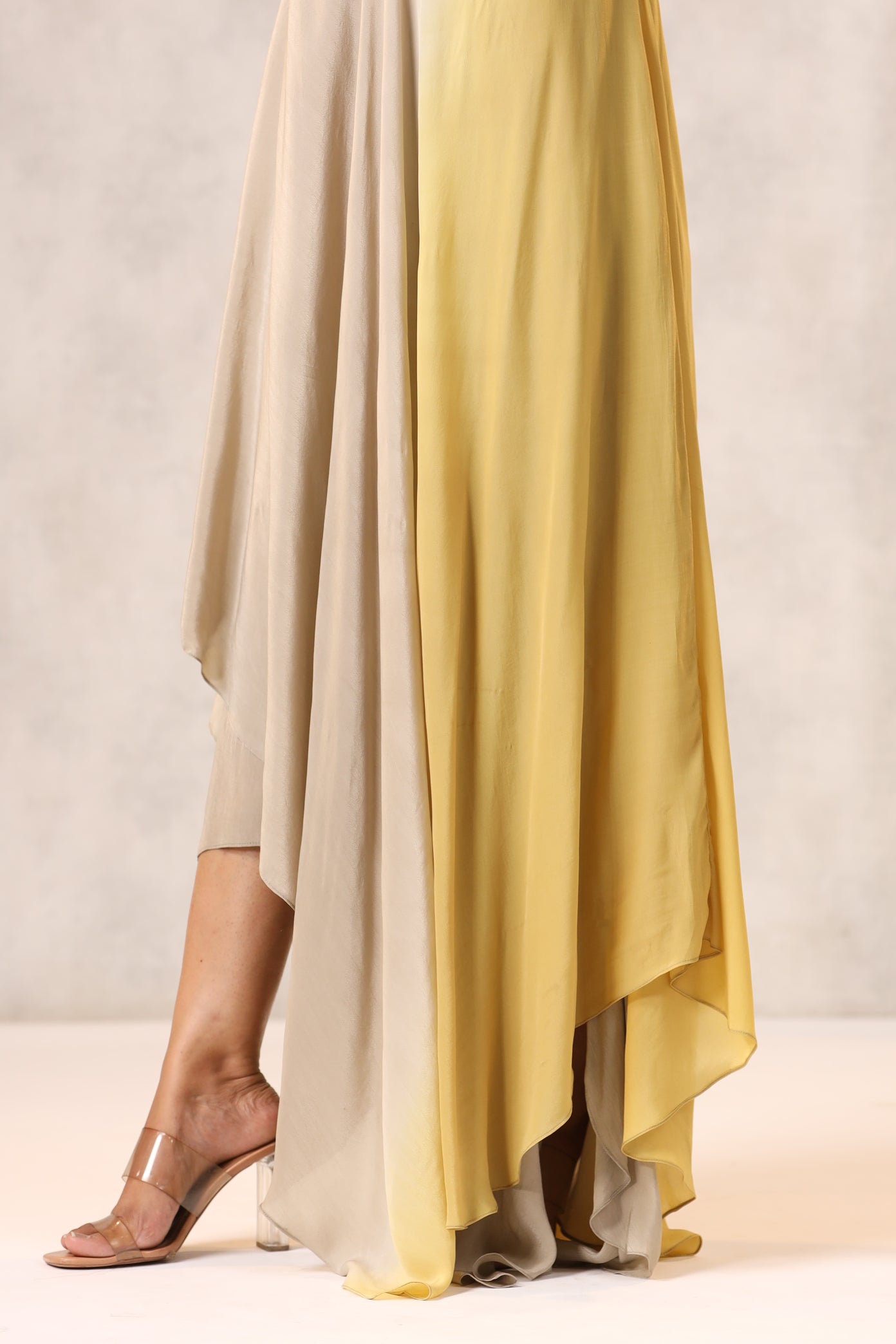 Beige & Mustard Georgette Sequins Embroidered Dress